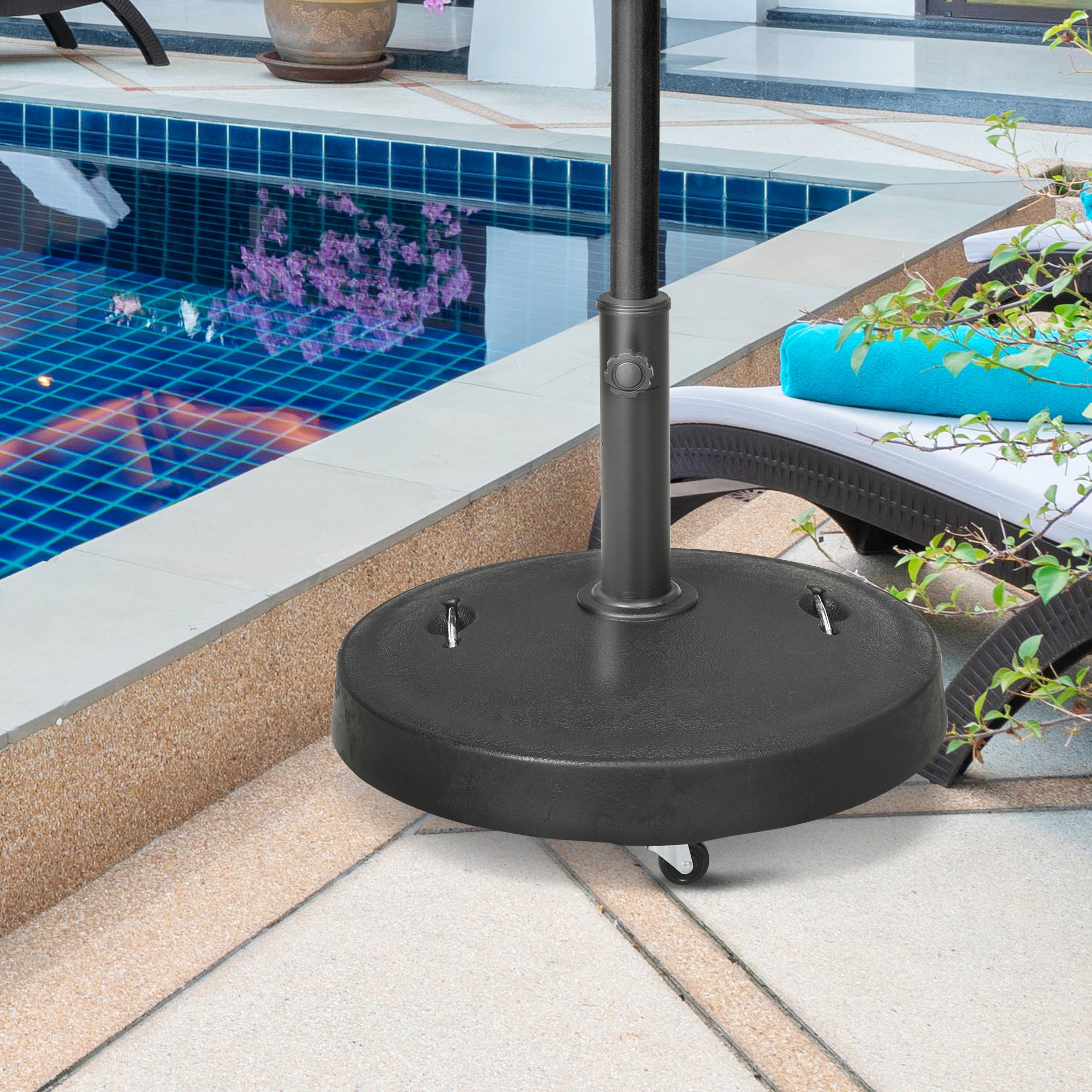 Outsunny Patio Umbrella Base with 4 Lockable Wheels, 51 lb Heavy Duty Market Umbrella Stand with 2 Retractable Handles for Outdoor, Garden, Backyard, Black