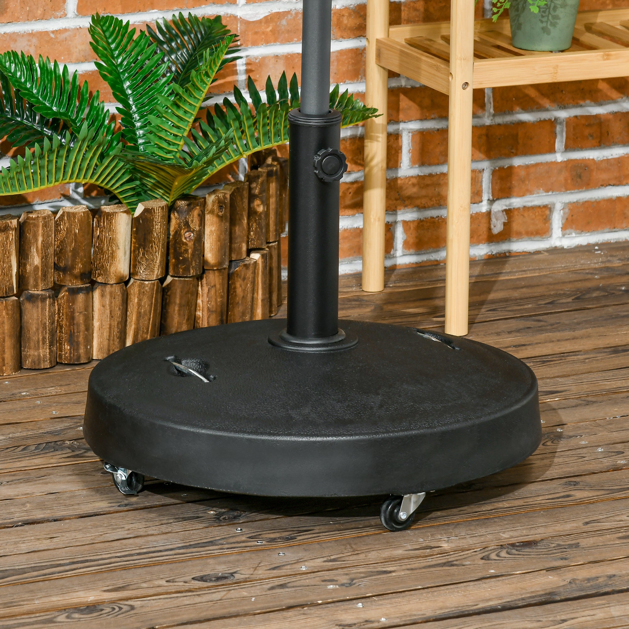 Outsunny Patio Umbrella Base with 4 Lockable Wheels, 51 lb Heavy Duty Market Umbrella Stand with 2 Retractable Handles for Outdoor, Garden, Backyard, Black
