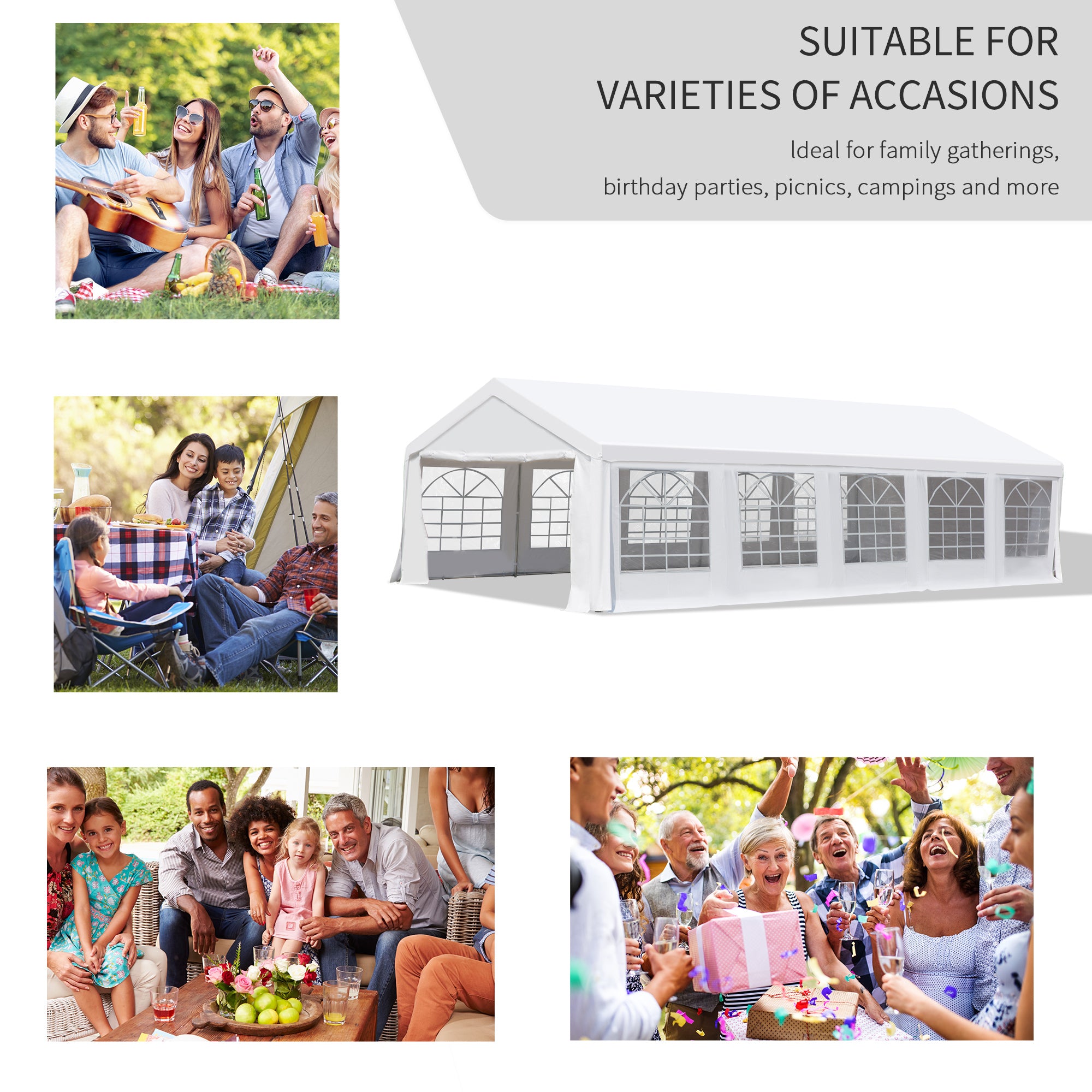 Outsunny 16'x32' Large Party Tent & Carport with Removable Sidewalls and Windows, Portable Garage Canopy Tent, Sun Shade Shelter, for Parties, Wedding, Outdoor Events, White