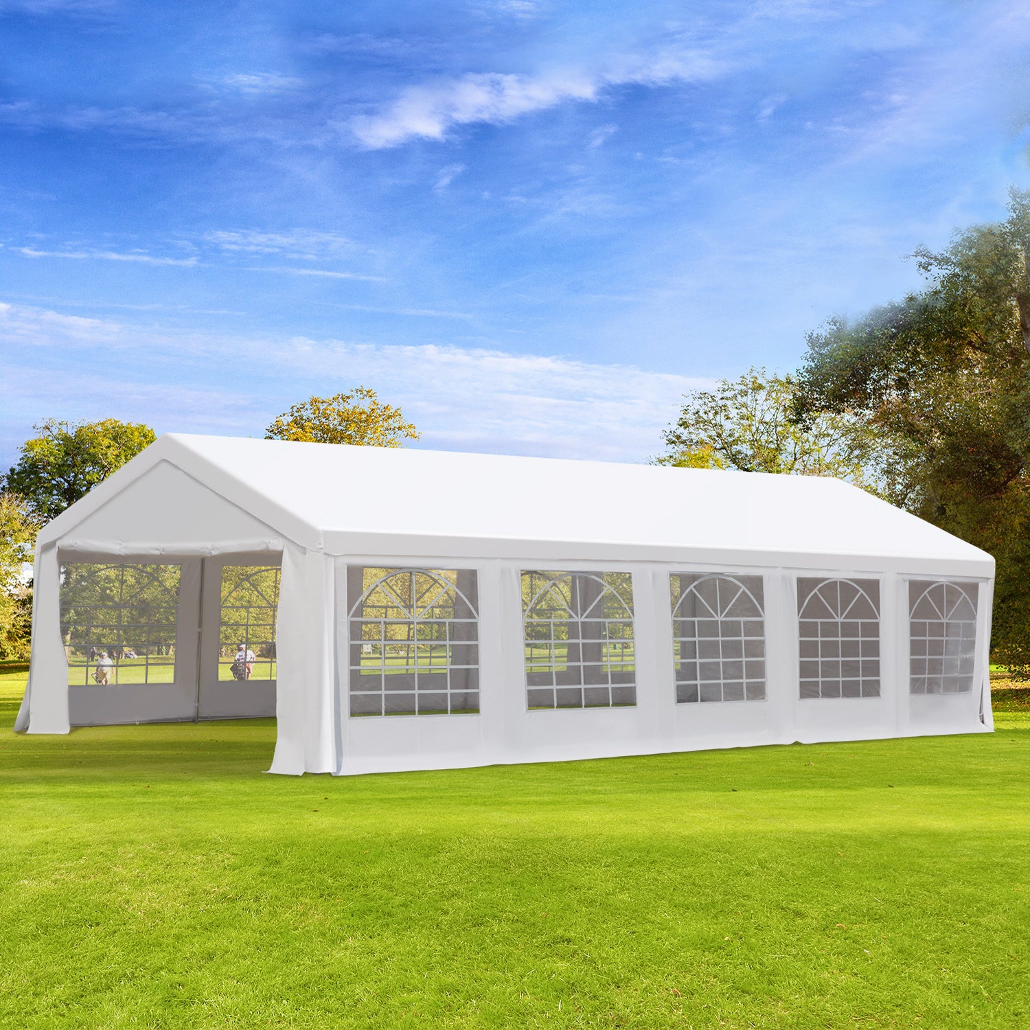 Outsunny 16'x32' Large Party Tent & Carport with Removable Sidewalls and Windows, Portable Garage Canopy Tent, Sun Shade Shelter, for Parties, Wedding, Outdoor Events, White