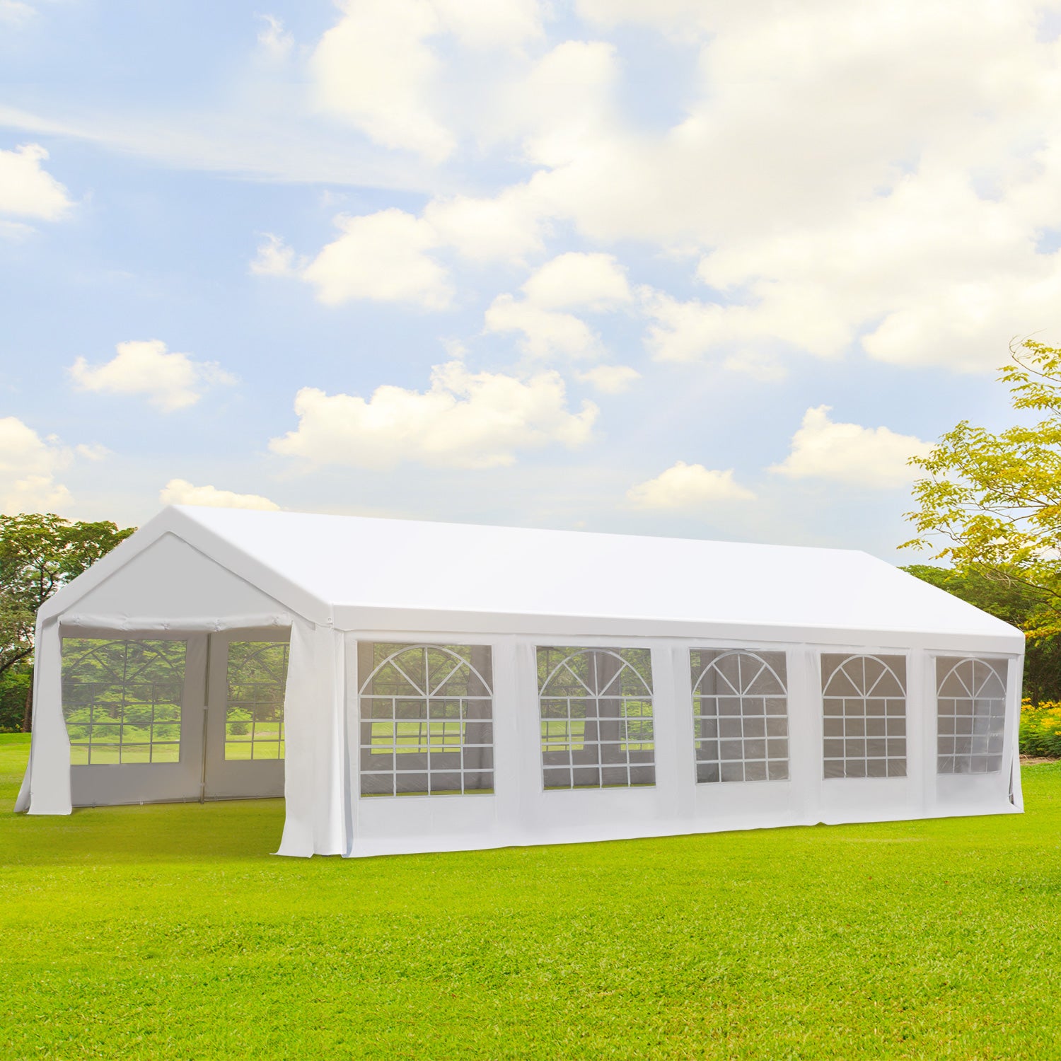 Outsunny 16'x32' Large Party Tent & Carport with Removable Sidewalls and Windows, Portable Garage Canopy Tent, Sun Shade Shelter, for Parties, Wedding, Outdoor Events, White