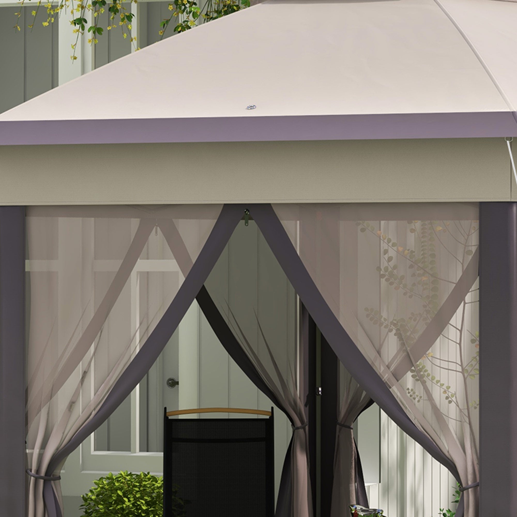Outsunny 13' x 13' Pop Up Canopy Tent with Netting and Carry Bag, Instant Sun Shelter, Hexagon Tents for Parties, Outdoor, Garden, Patio, Coffee and Beige