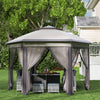 Outsunny 13' x 13' Pop Up Canopy Tent with Netting and Carry Bag, Instant Sun Shelter, Hexagon Tents for Parties, Outdoor, Garden, Patio, Coffee and Beige