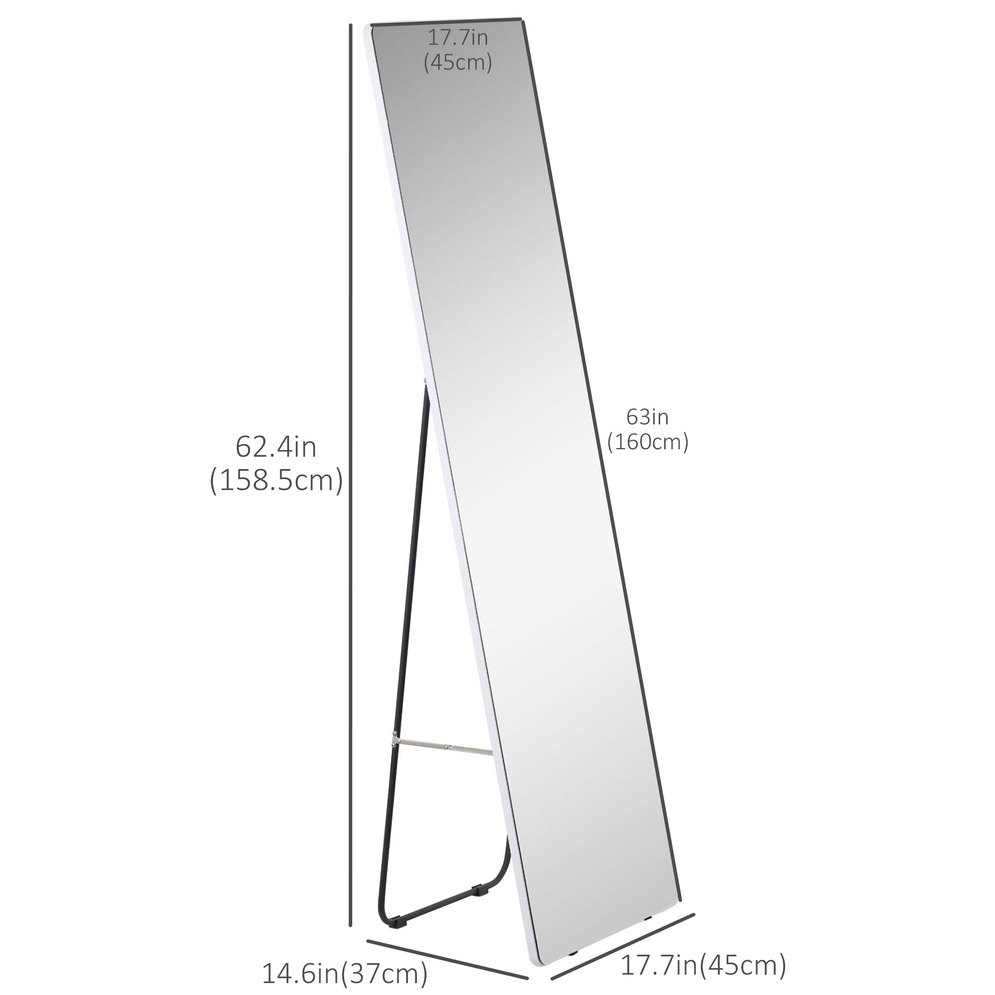 HOMCOM 63"x18" Full Length Mirror, Floor Standing, Wall-Mounted or Leaning Against Wall Tall Mirror with Support Frame, Rectangular Full Body Mirror for Bedroom, Living Room, Silver