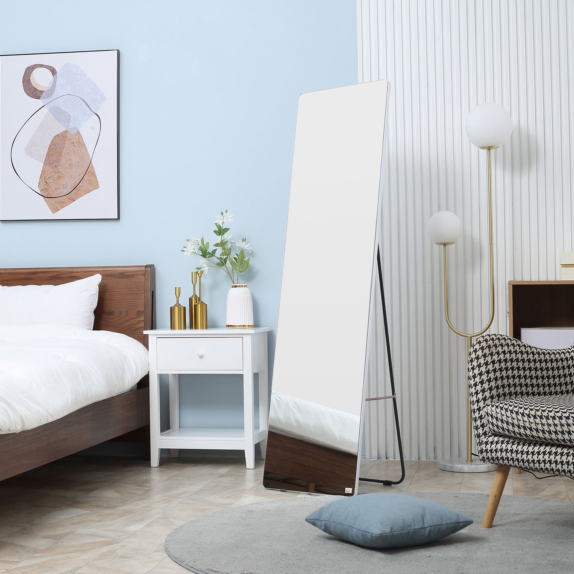 HOMCOM 63"x18" Full Length Mirror, Floor Standing, Wall-Mounted or Leaning Against Wall Tall Mirror with Support Frame, Rectangular Full Body Mirror for Bedroom, Living Room, Silver