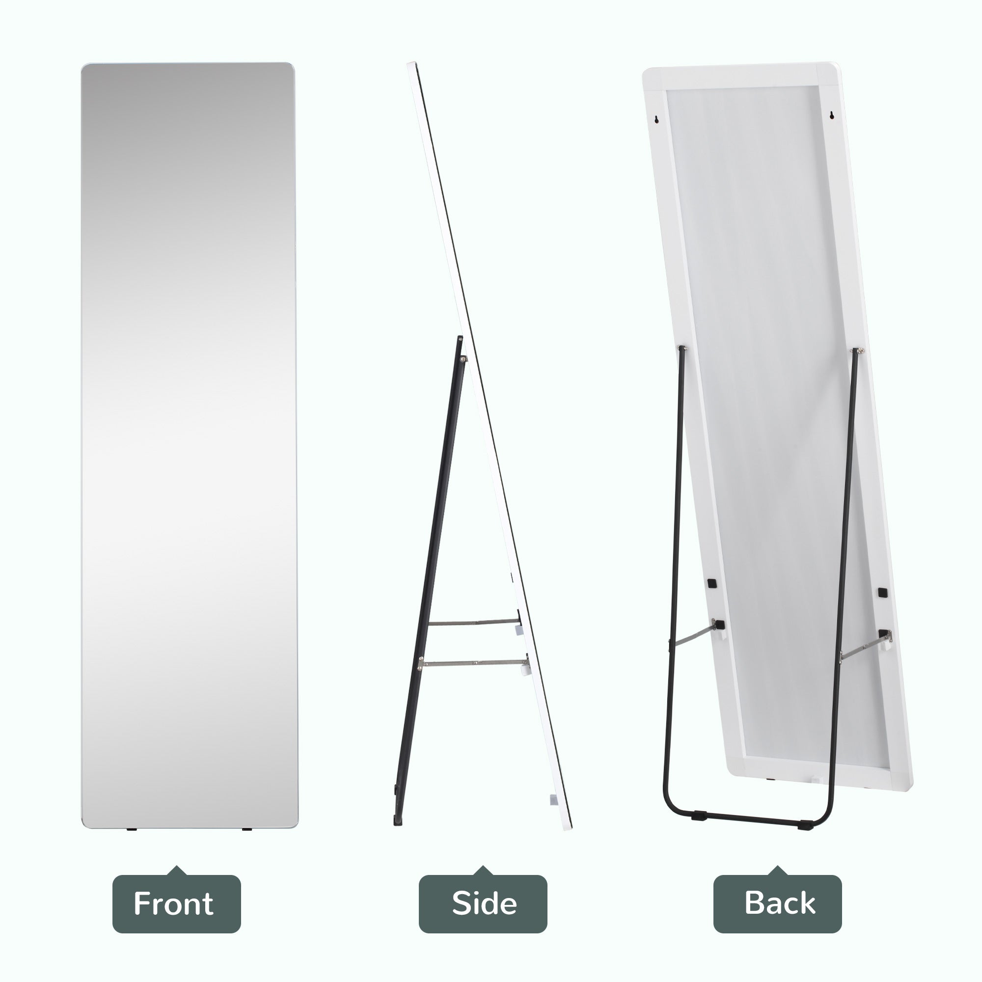 HOMCOM 63"x18" Full Length Mirror, Floor Standing, Wall-Mounted or Leaning Against Wall Tall Mirror with Support Frame, Rectangular Full Body Mirror for Bedroom, Living Room, Silver