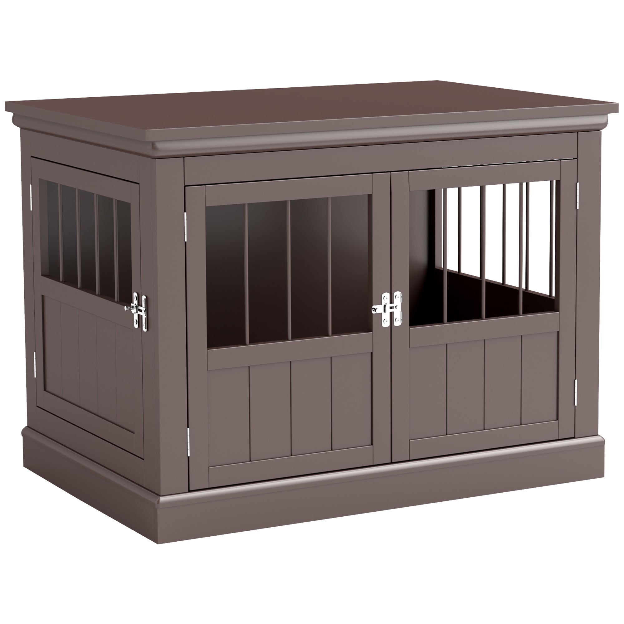 PawHut Dog Crate Furniture, 31" Dog Kennel Side End Table with Three Doors, Indoor Dog Cage for Small Dogs, Coffee