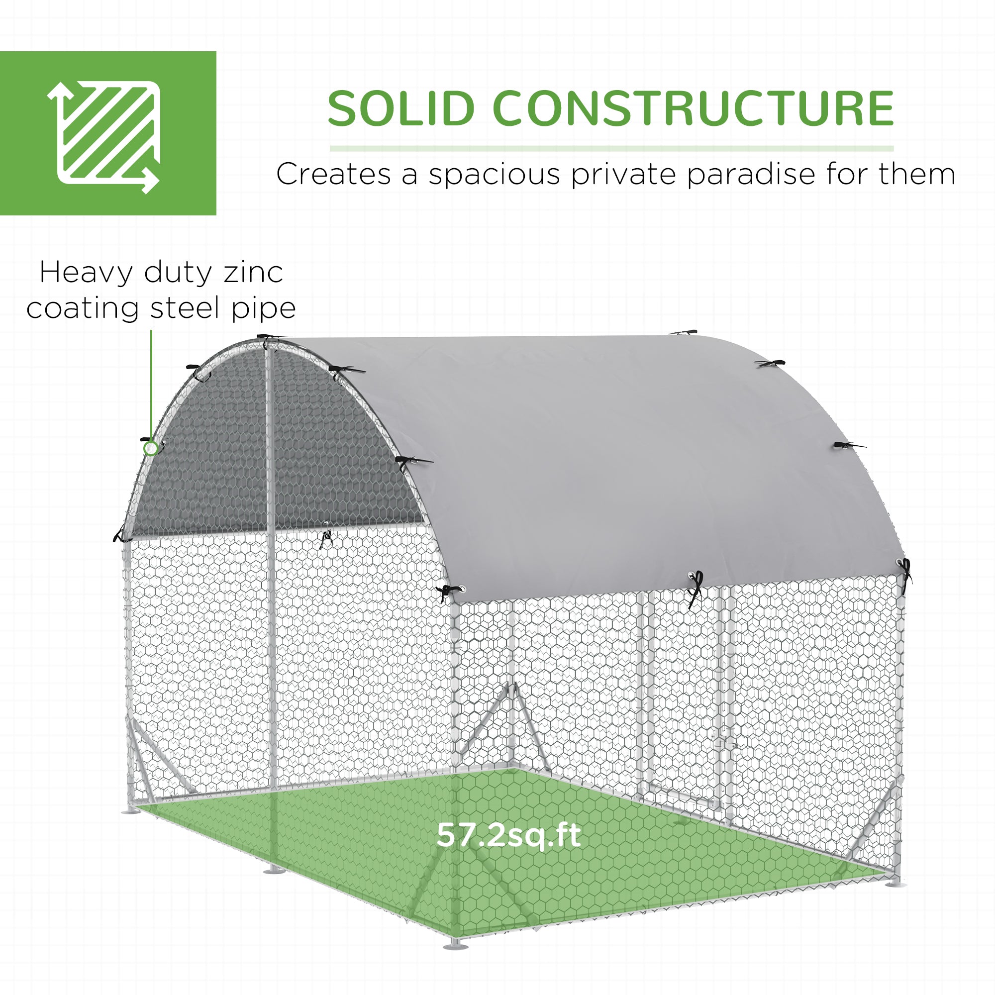 PawHut Galvanized Large Metal Chicken Coop Cage Walk-in Enclosure Poultry Hen Run House Playpen Rabbit Hutch with Cover for Outdoor Backyard 9.2' x 6.2' x 6.5' Silver