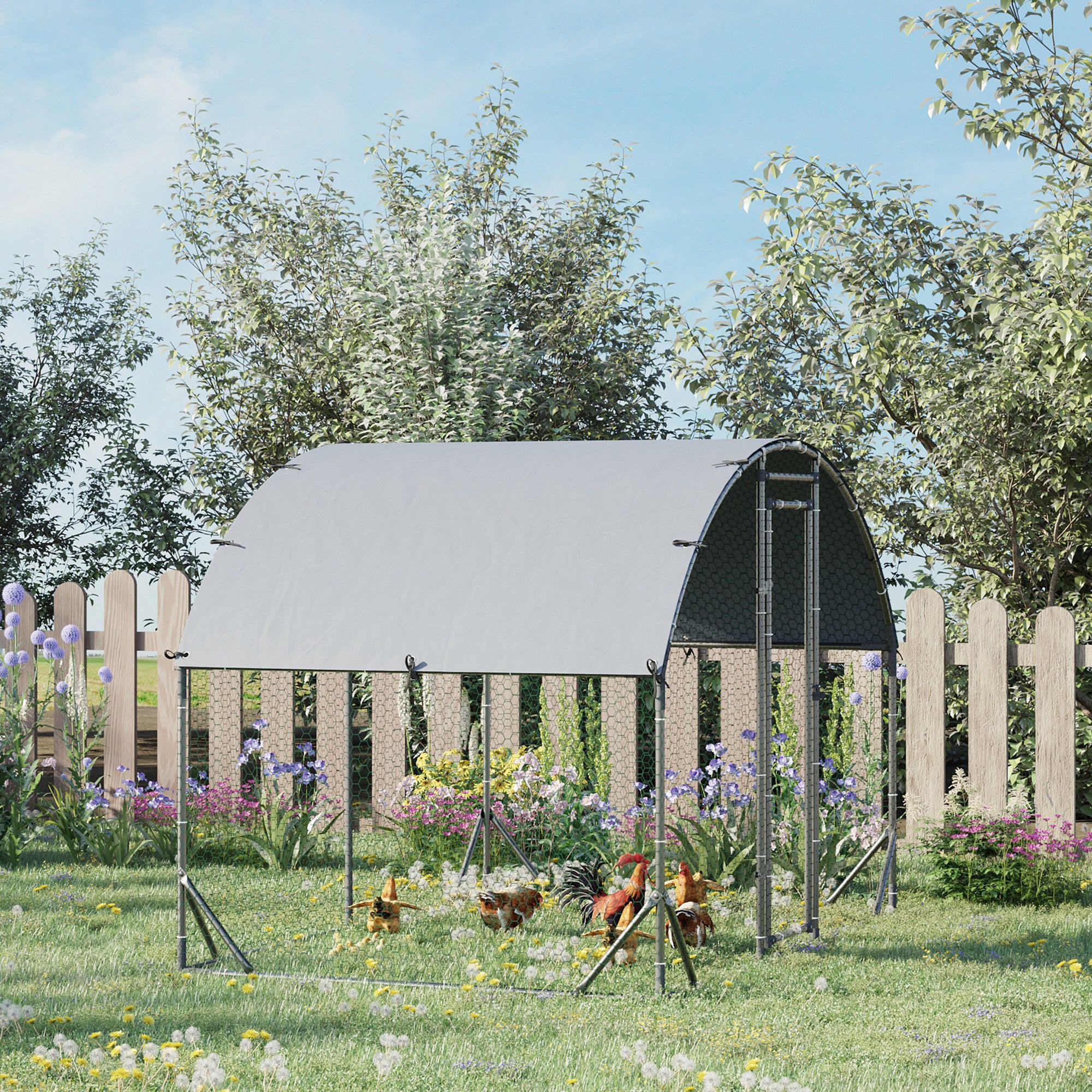 PawHut Galvanized Large Metal Chicken Coop Cage Walk-in Enclosure Poultry Hen Run House Playpen Rabbit Hutch with Cover for Outdoor Backyard 9.2' x 6.2' x 6.5' Silver
