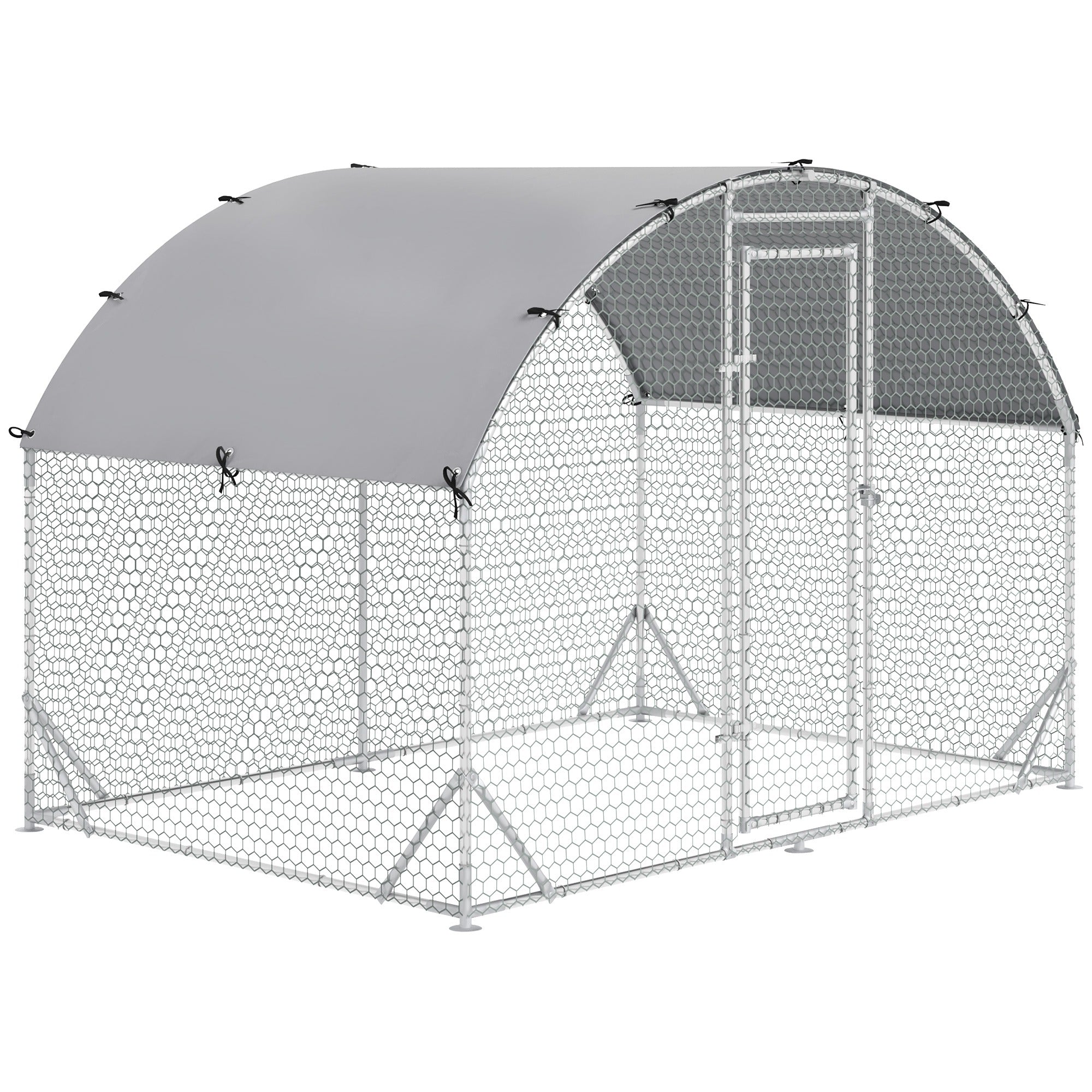 PawHut Galvanized Large Metal Chicken Coop Cage Walk-in Enclosure Poultry Hen Run House Playpen Rabbit Hutch with Cover for Outdoor Backyard 9.2' x 6.2' x 6.5' Silver
