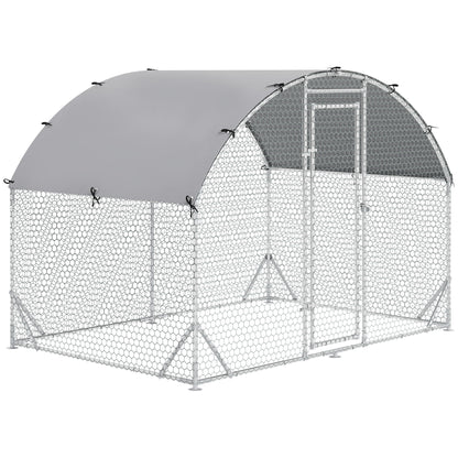 PawHut Galvanized Large Metal Chicken Coop Cage Walk-in Enclosure Poultry Hen Run House Playpen Rabbit Hutch with Cover for Outdoor Backyard 9.2' x 6.2' x 6.5' Silver