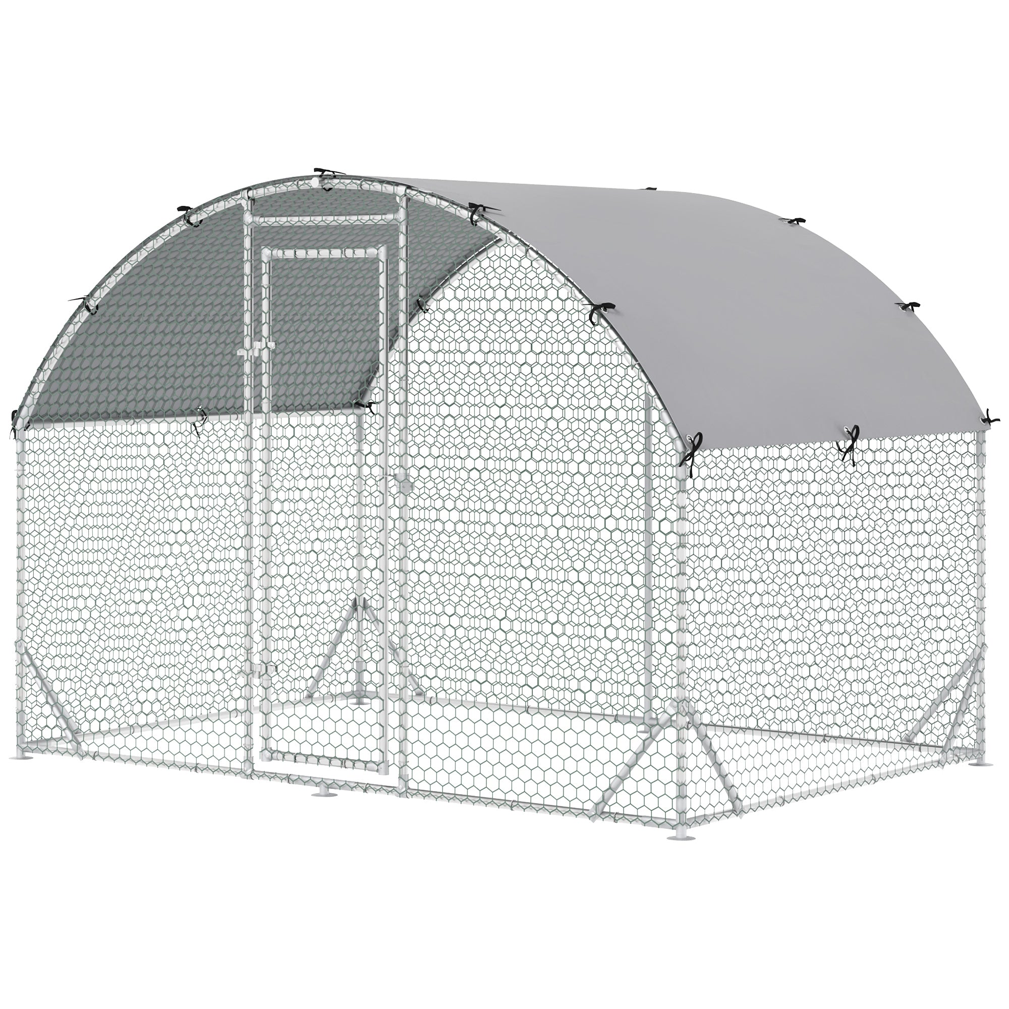 PawHut Walk In Chicken Run Galvanised Chicken Coop Hen Poultry House Cage Rabbit Hutch Pet Playpen Garden with Water-Resist Cover, 2.8 x 1.9 x 2m