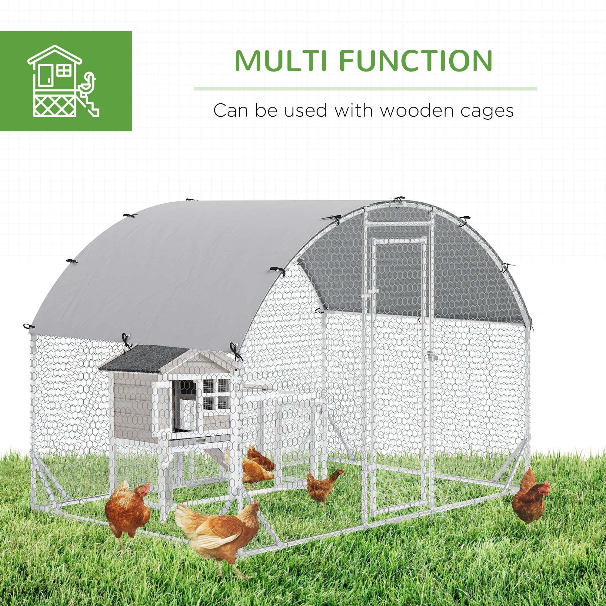 PawHut Galvanized Large Metal Chicken Coop Cage Walk-in Enclosure Poultry Hen Run House Playpen Rabbit Hutch with Cover for Outdoor Backyard 9.2' x 6.2' x 6.5' Silver