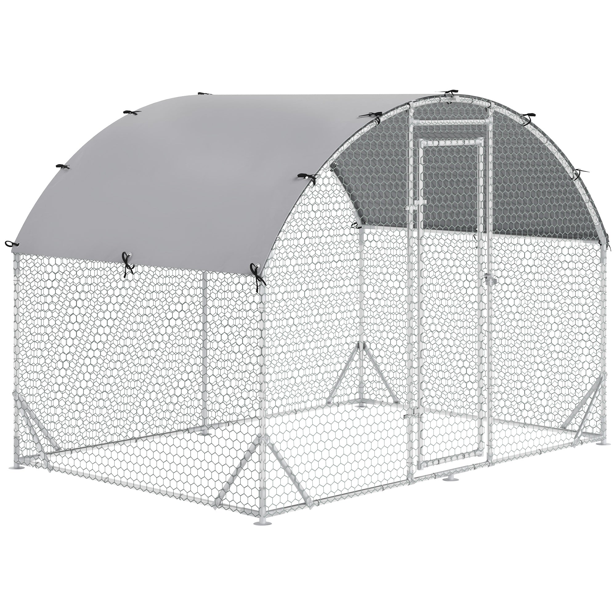 PawHut Galvanized Large Metal Chicken Coop Cage Walk-in Enclosure Poultry Hen Run House Playpen Rabbit Hutch with Cover for Outdoor Backyard 9.2' x 6.2' x 6.5' Silver