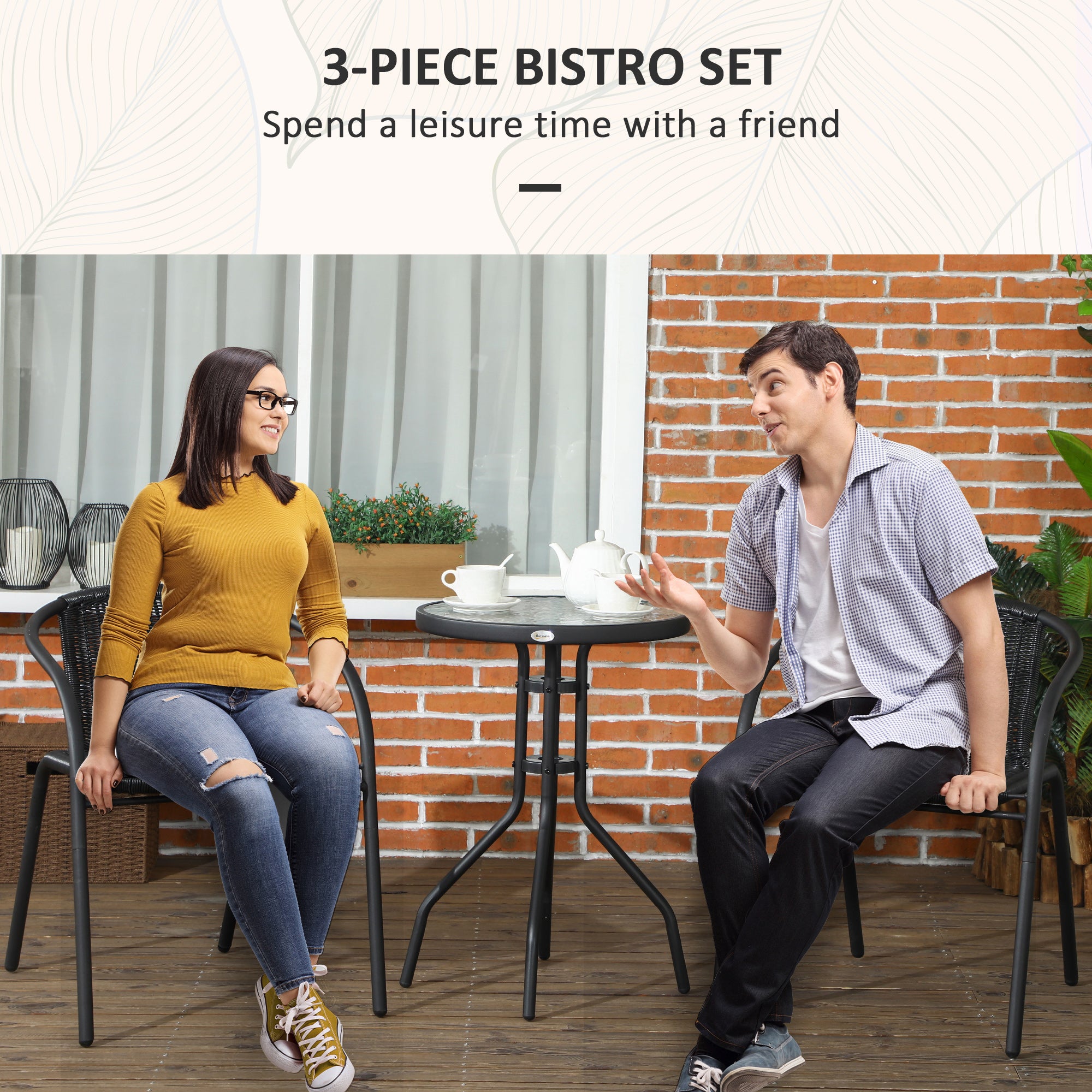 Outsunny 3 Pieces Wicker Patio Furniture Set, Rattan Bistro Set with Coffee Table and Stackable Chairs, Outdoor Conversation Set for Garden, Porch, Balcony, Black