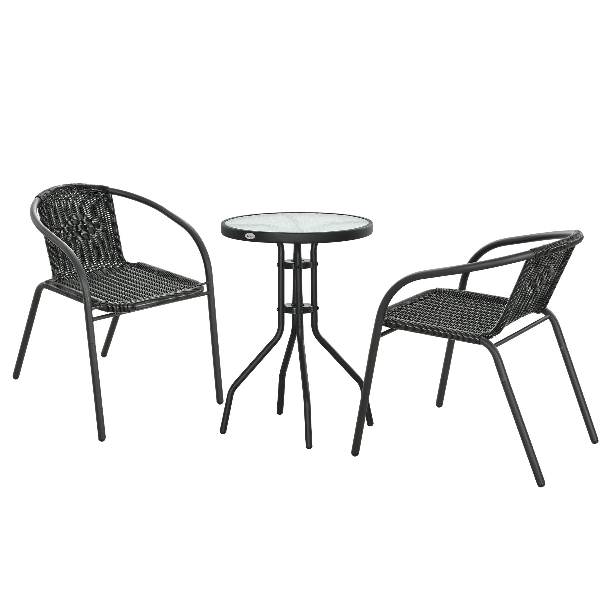 Outsunny 3 Pieces Wicker Patio Furniture Set, Rattan Bistro Set with Coffee Table and Stackable Chairs, Outdoor Conversation Set for Garden, Porch, Balcony, Black