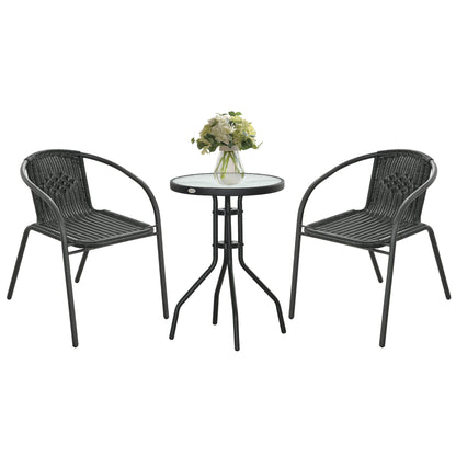 Outsunny 3 Pieces Wicker Patio Furniture Set, Rattan Bistro Set with Coffee Table and Stackable Chairs, Outdoor Conversation Set for Garden, Porch, Balcony, Black