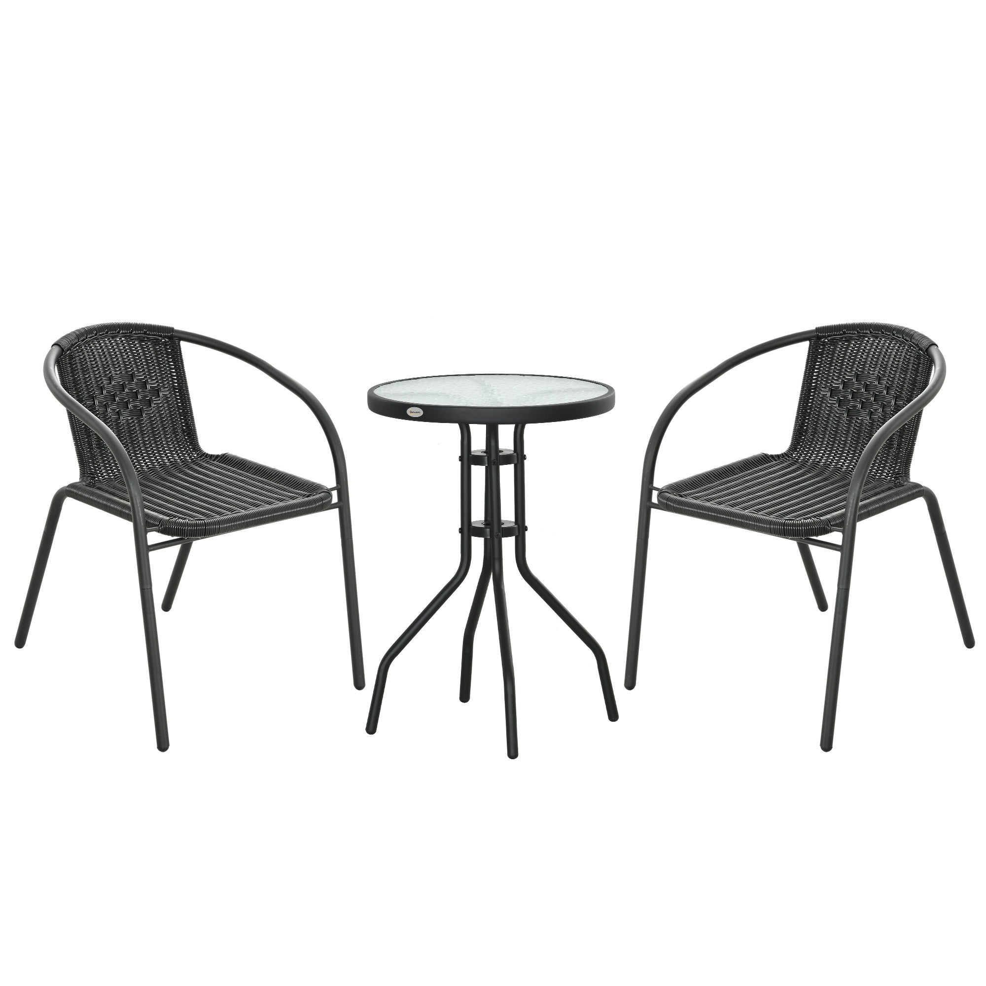 Outsunny 3 Pieces Wicker Patio Furniture Set, Rattan Bistro Set with Coffee Table and Stackable Chairs, Outdoor Conversation Set for Garden, Porch, Balcony, Black