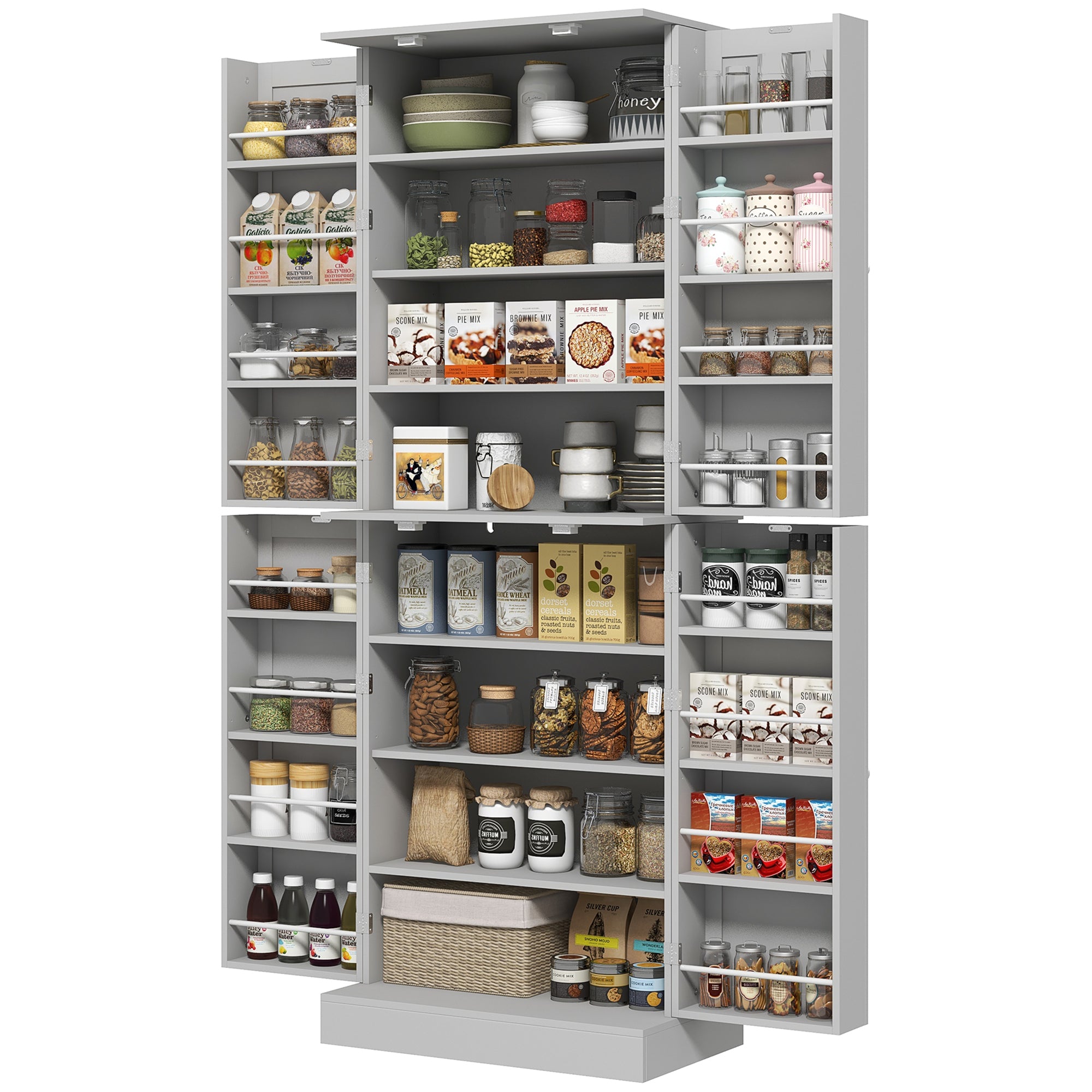 HOMCOM 65" Kitchen Pantry Cabinet, Modern Storage Cabinet with Doors and Shelves, Freestanding Cupboard for Dining Room, Gray