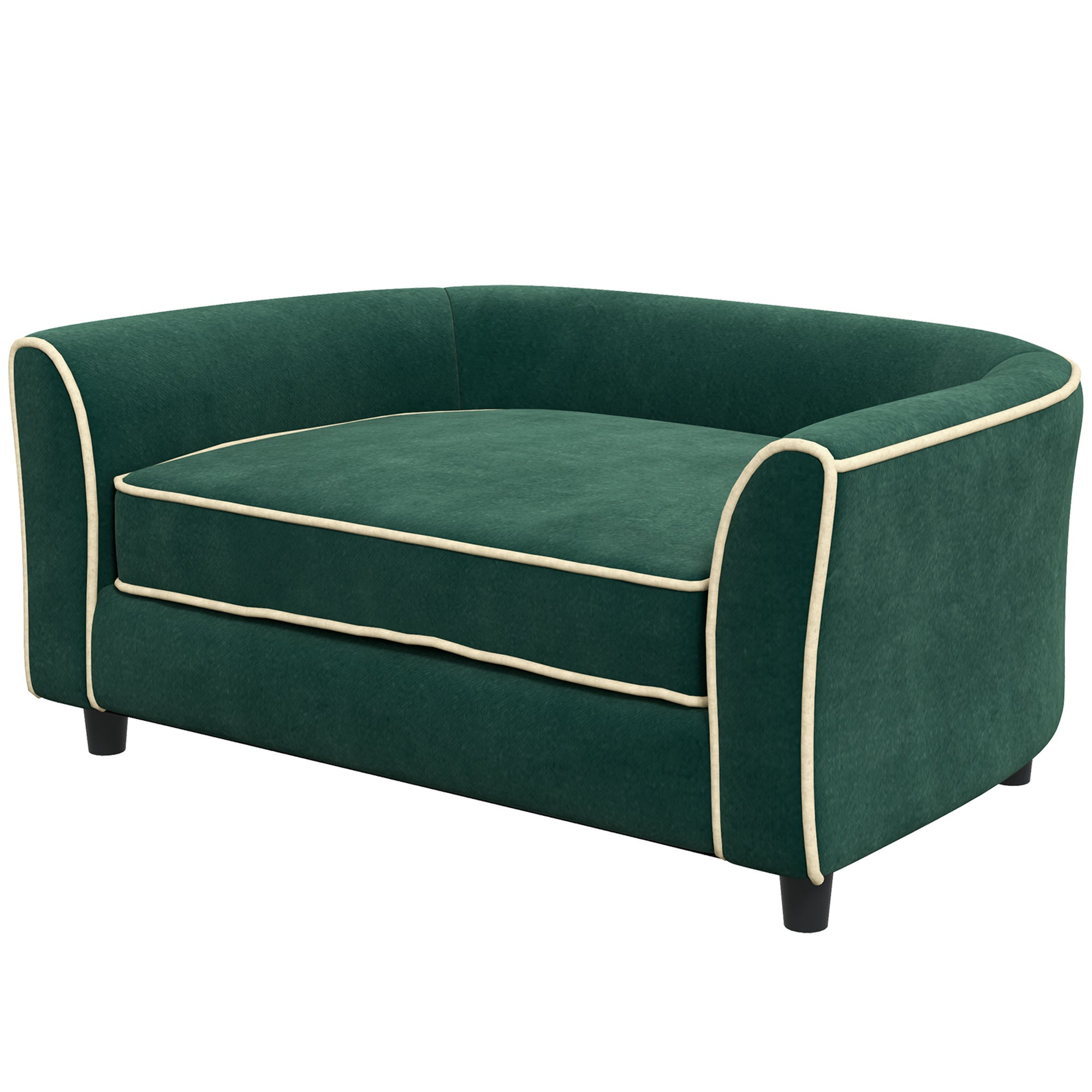 PawHut Dog Couch Fancy Pet Bed Modern Dog Sofa for Small and Medium Dogs Cats, with Soft Cushion, Washable and Removable Cover, Dark Green