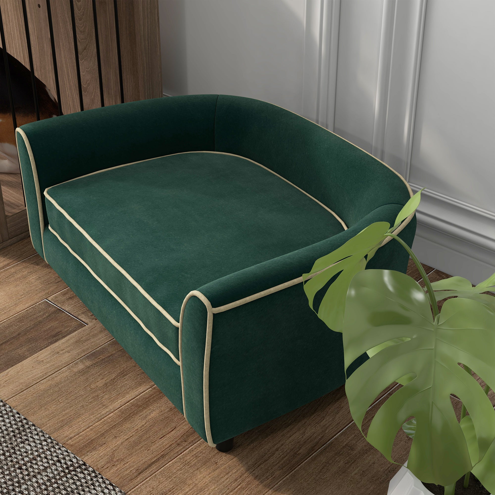 PawHut Dog Couch Fancy Pet Bed Modern Dog Sofa for Small and Medium Dogs Cats, with Soft Cushion, Washable and Removable Cover, Dark Green