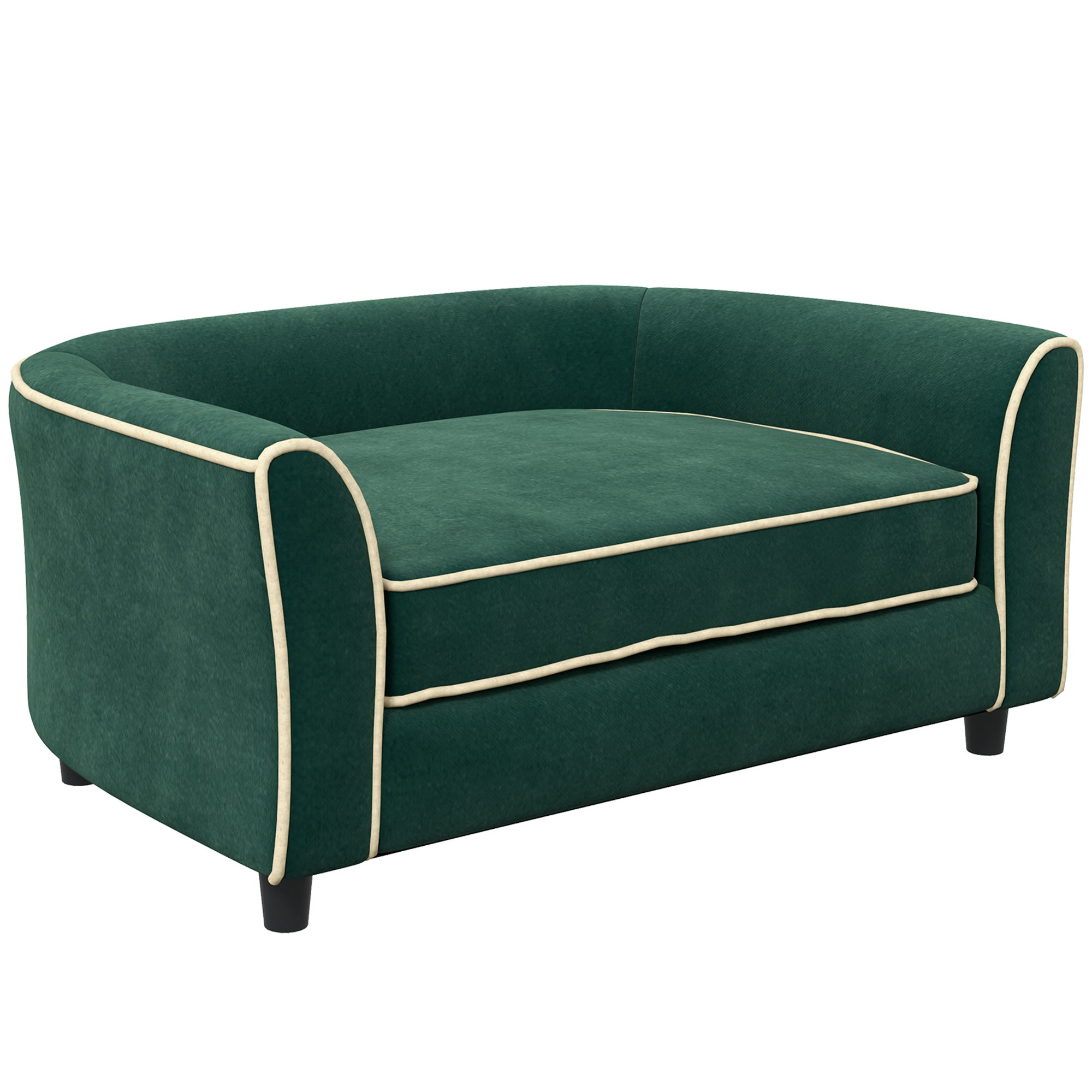 PawHut Dog Couch Fancy Pet Bed Modern Dog Sofa for Small and Medium Dogs Cats, with Soft Cushion, Washable and Removable Cover, Dark Green