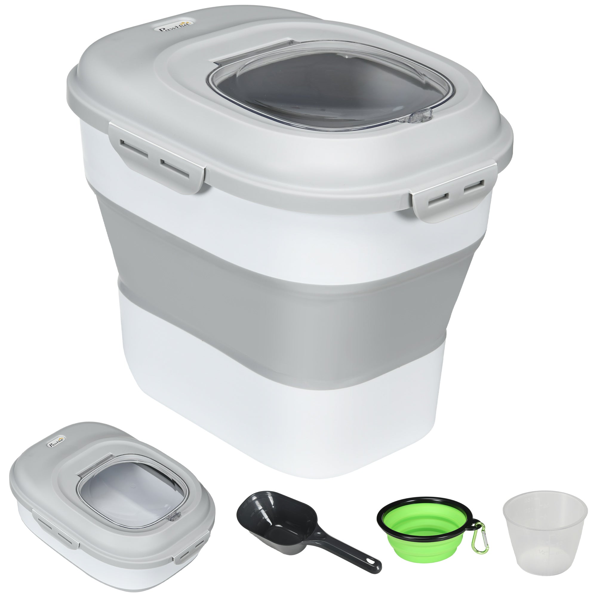 PawHut Dog Food Storage Container, 6-30lb Collapsible Foldable Pet Cat Dog Food Storage Bin with Airtight Lids, Rolling Wheels, Cup, Bowl, Spoon