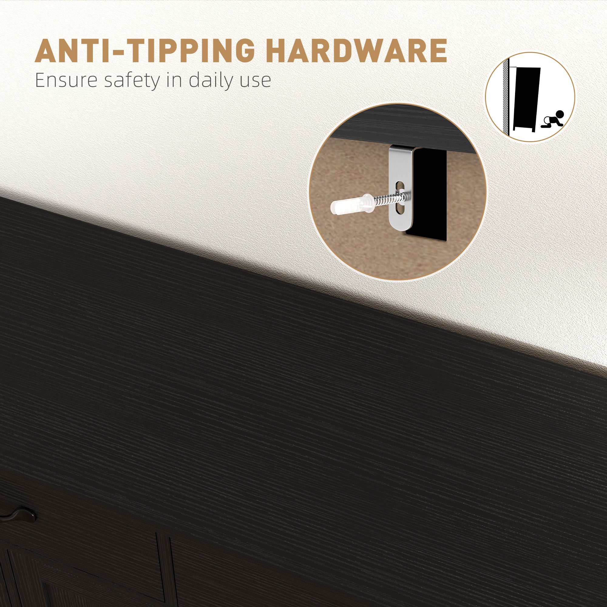 HOMCOM Sideboard Buffet Cabinet with Storage, Modern Coffee Bar Cabinet with 3 Drawers and Adjustable Shelves, Distressed Black