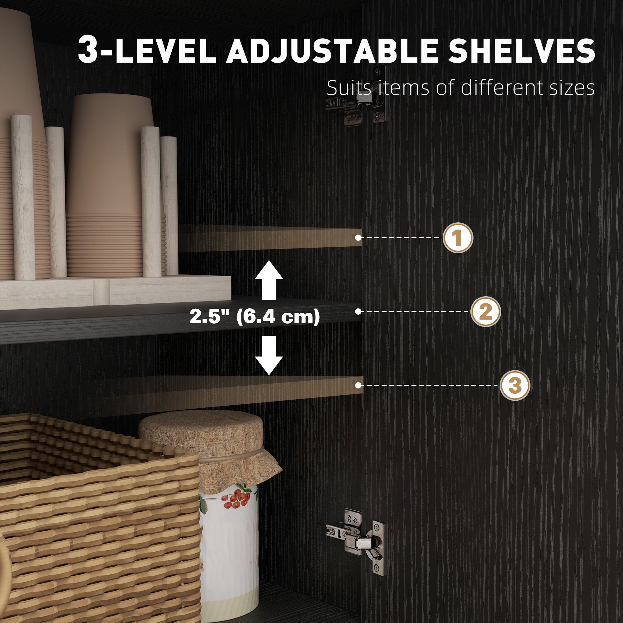 HOMCOM Sideboard Buffet Cabinet with Storage, Modern Coffee Bar Cabinet with 3 Drawers and Adjustable Shelves, Distressed Black