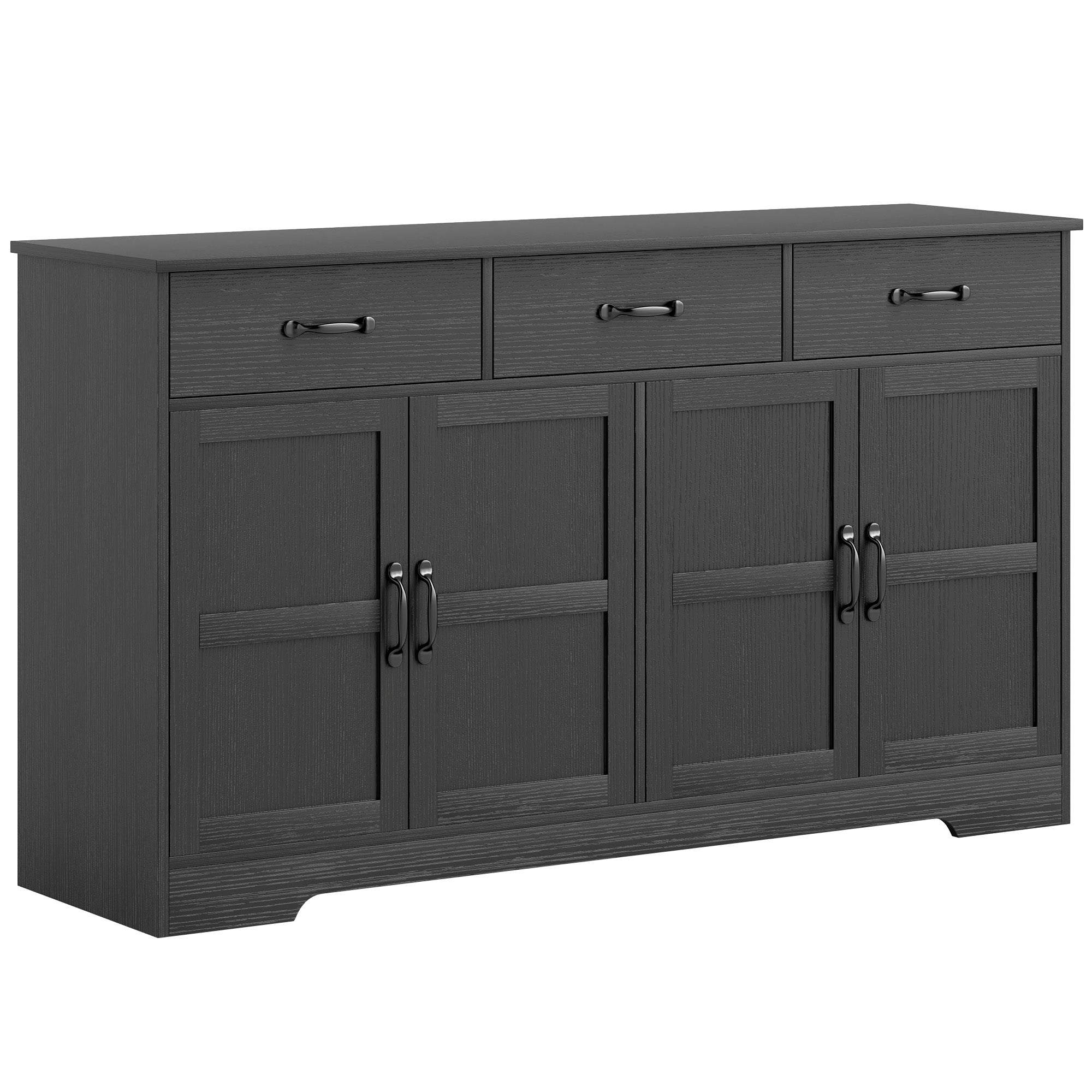 HOMCOM Sideboard Buffet Cabinet with Storage, Modern Coffee Bar Cabinet with 3 Drawers and Adjustable Shelves, Distressed Black