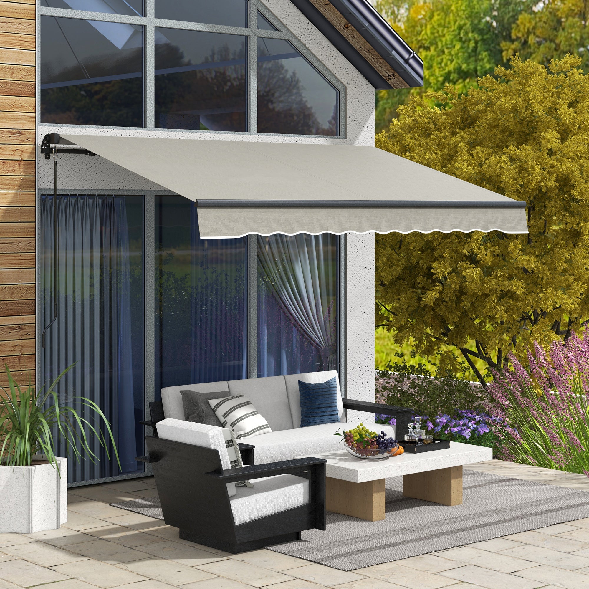 Outsunny 10' x 8' Retractable Awning, Patio Awning Sunshade Shelter with Manual Crank Handle, 280gsm UV Resistant Fabric and Aluminum Frame, for Balcony, Yard, Light Grey