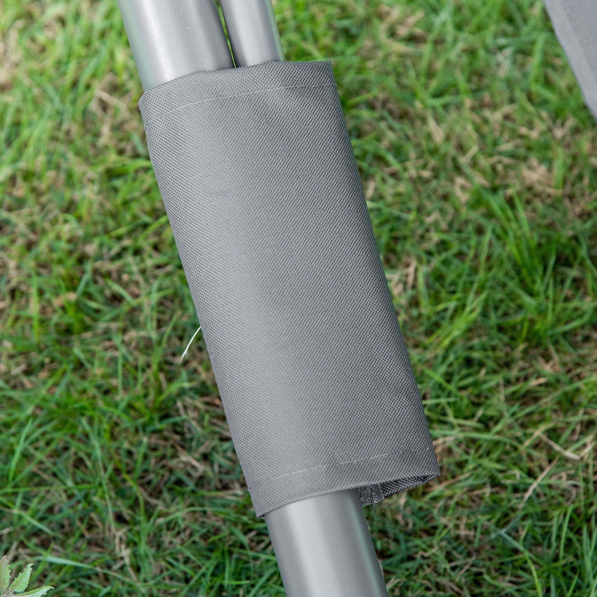 Outsunny Double Patio Lounger with Adjustable Canopy, Outdoor Daybed Hammock Lounger with Headrest Pillows, Two Moving Wheels for Poolside, Garden, Grey