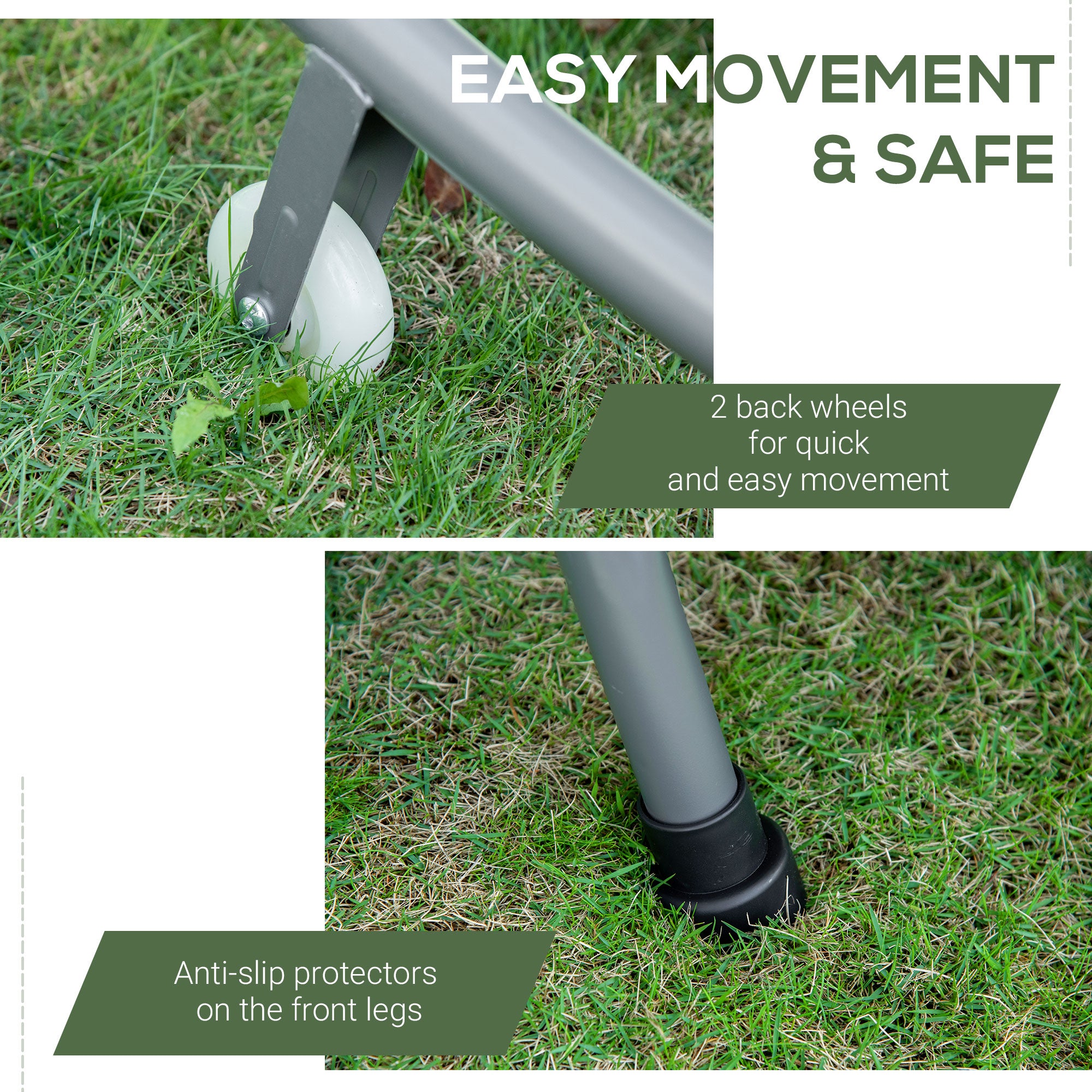 Outsunny Double Patio Lounger with Adjustable Canopy, Outdoor Daybed Hammock Lounger with Headrest Pillows, Two Moving Wheels for Poolside, Garden, Grey