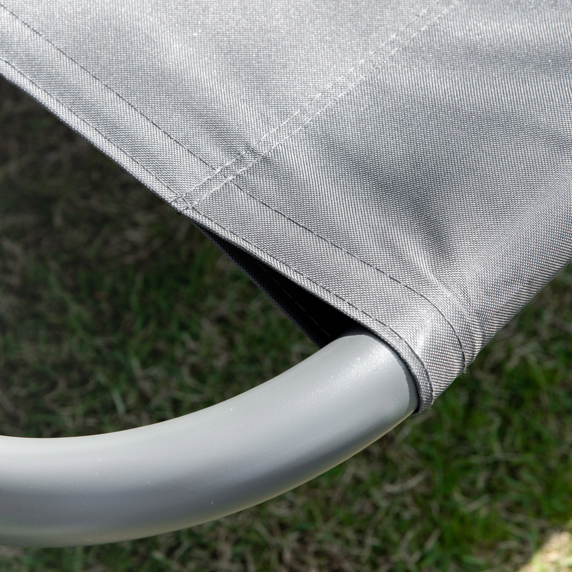 Outsunny Double Patio Lounger with Adjustable Canopy, Outdoor Daybed Hammock Lounger with Headrest Pillows, Two Moving Wheels for Poolside, Garden, Grey