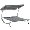 Outsunny Double Patio Lounger with Adjustable Canopy, Outdoor Daybed Hammock Lounger with Headrest Pillows, Two Moving Wheels for Poolside, Garden, Grey