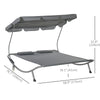 Outsunny Double Patio Lounger with Adjustable Canopy, Outdoor Daybed Hammock Lounger with Headrest Pillows, Two Moving Wheels for Poolside, Garden, Grey