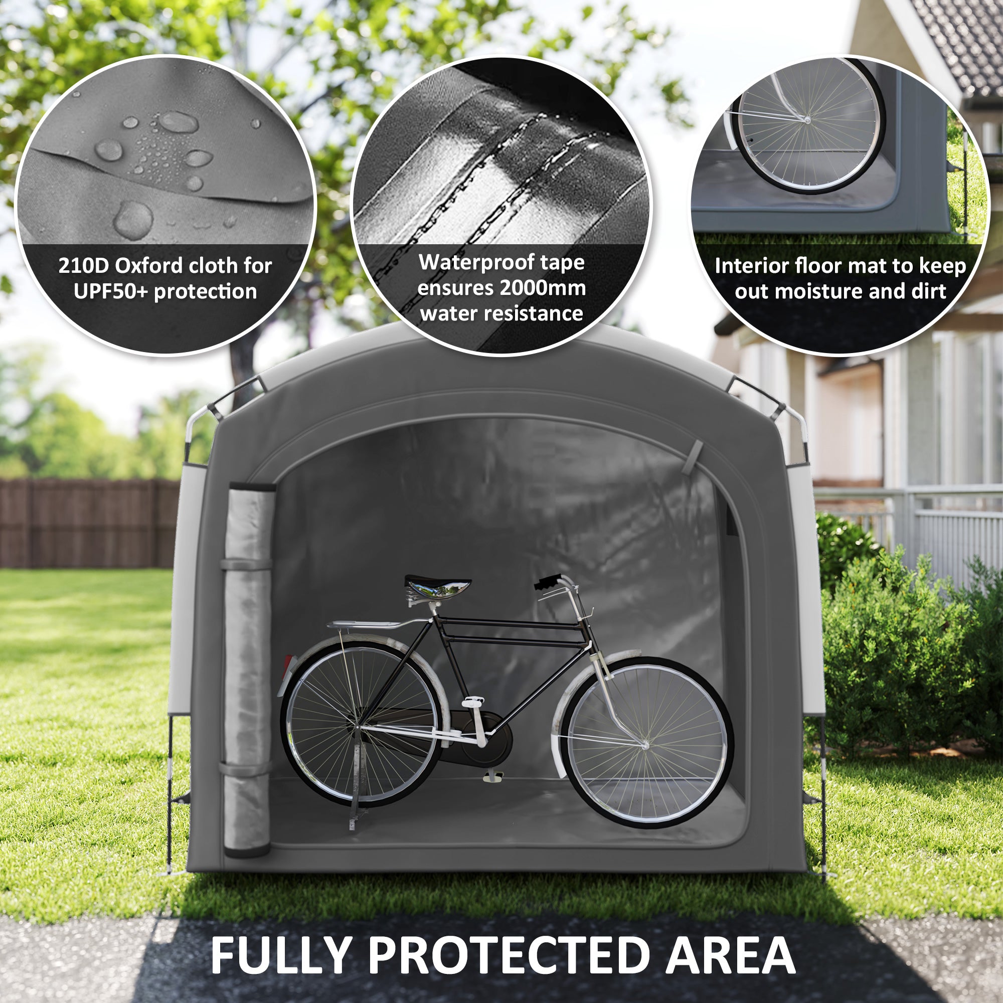 Outsunny Bike Storage Shed Tent, Waterproof Outdoor Bike Cover with 210D Oxford Fabric and Portable Carry Bag for 3-4 Bicycles, Lawn Mower, Garden Tools, Dark Grey