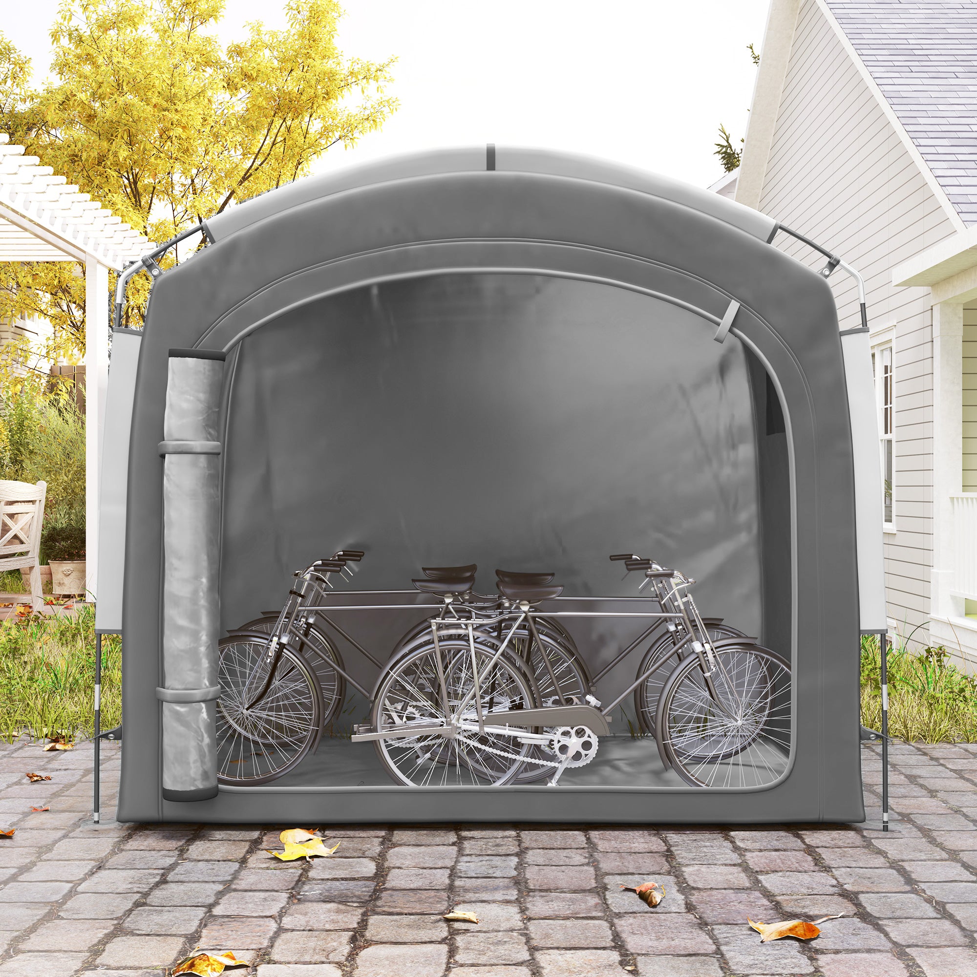Outsunny Bike Storage Shed Tent, Waterproof Outdoor Bike Cover with 210D Oxford Fabric and Portable Carry Bag for 3-4 Bicycles, Lawn Mower, Garden Tools, Dark Grey