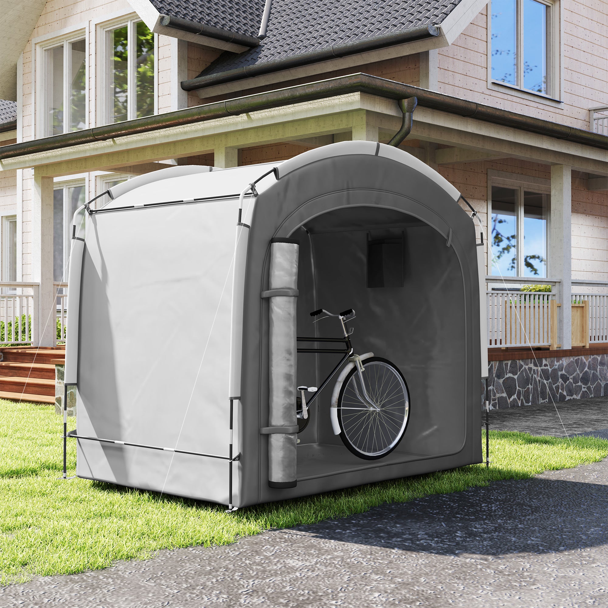Outsunny Bike Storage Shed Tent, Waterproof Outdoor Bike Cover with 210D Oxford Fabric and Portable Carry Bag for 3-4 Bicycles, Lawn Mower, Garden Tools, Dark Grey