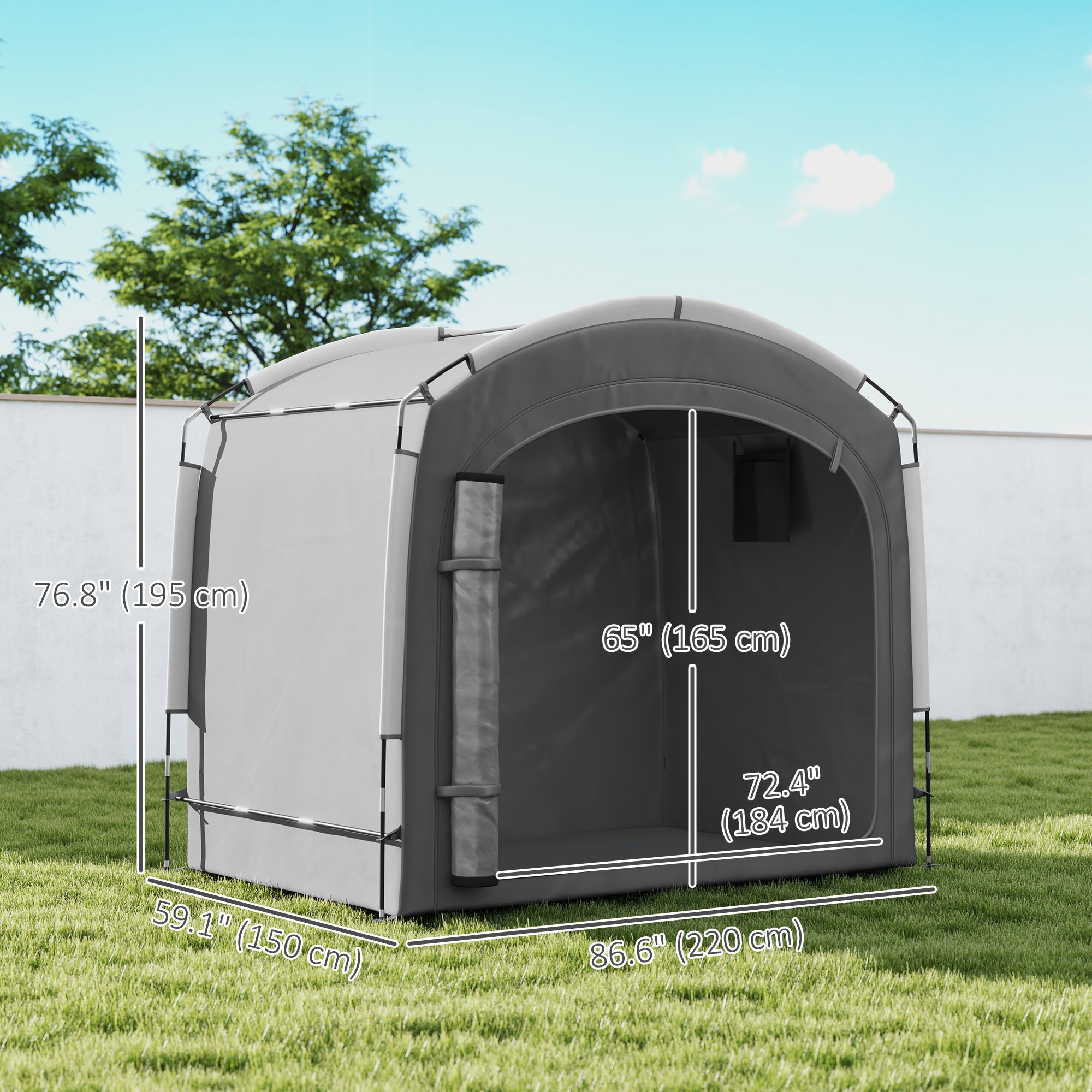 Outsunny Bike Storage Shed Tent, Waterproof Outdoor Bike Cover with 210D Oxford Fabric and Portable Carry Bag for 3-4 Bicycles, Lawn Mower, Garden Tools, Dark Grey