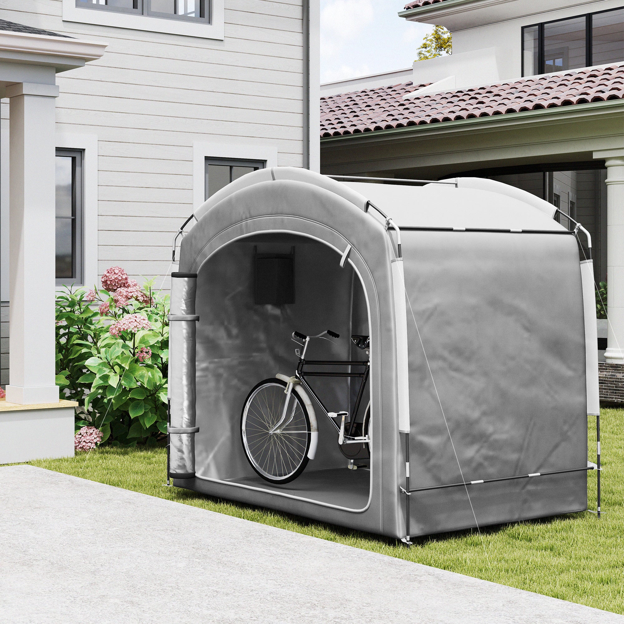 Outsunny Bike Storage Shed Tent, Waterproof Outdoor Bike Cover with 210D Oxford Fabric and Portable Carry Bag for 3-4 Bicycles, Lawn Mower, Garden Tools, Dark Grey