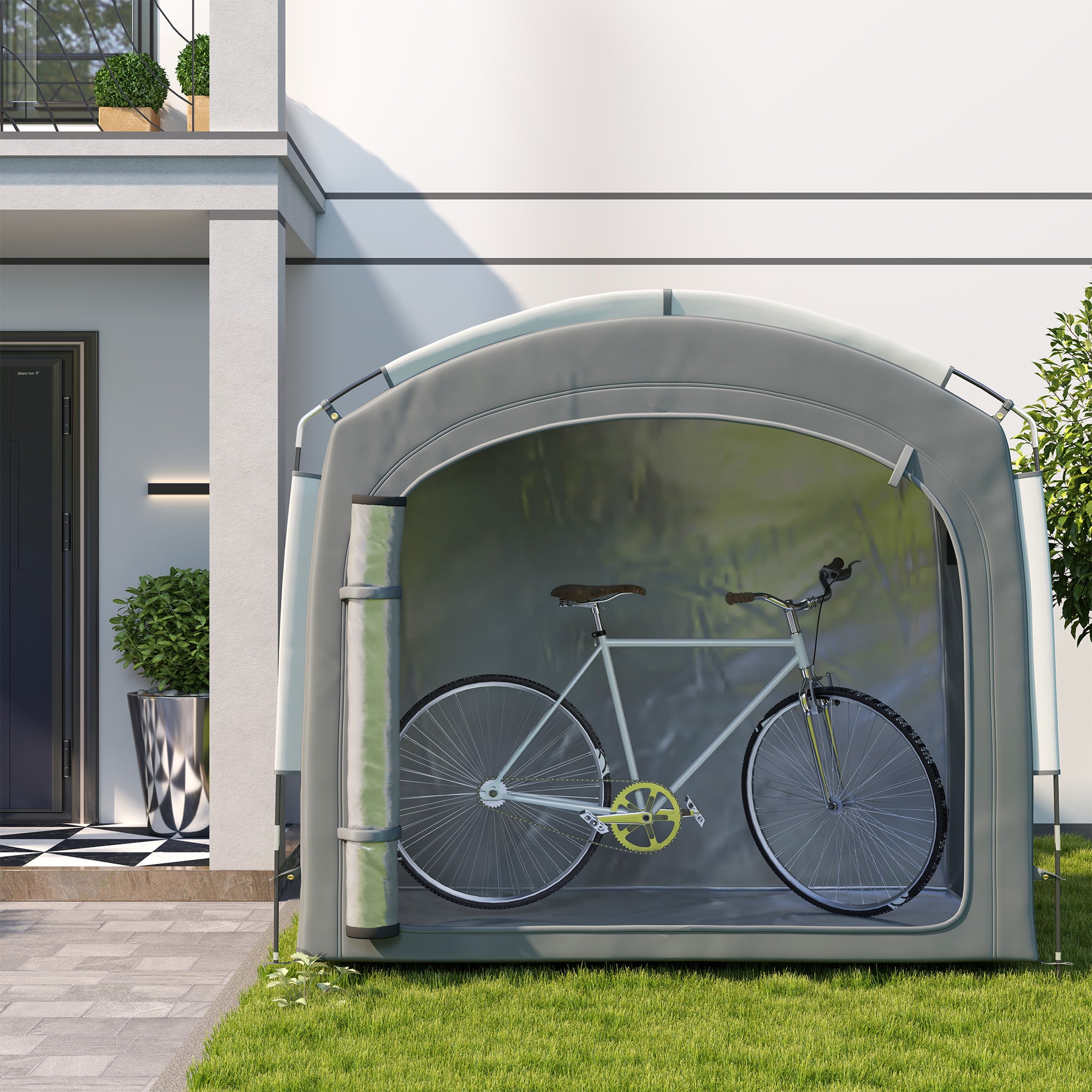Outsunny Bike Storage Shed Tent, Waterproof Outdoor Bike Cover with 210D Oxford Fabric and Portable Carry Bag for 3-4 Bicycles, Lawn Mower, Garden Tools, Dark Grey