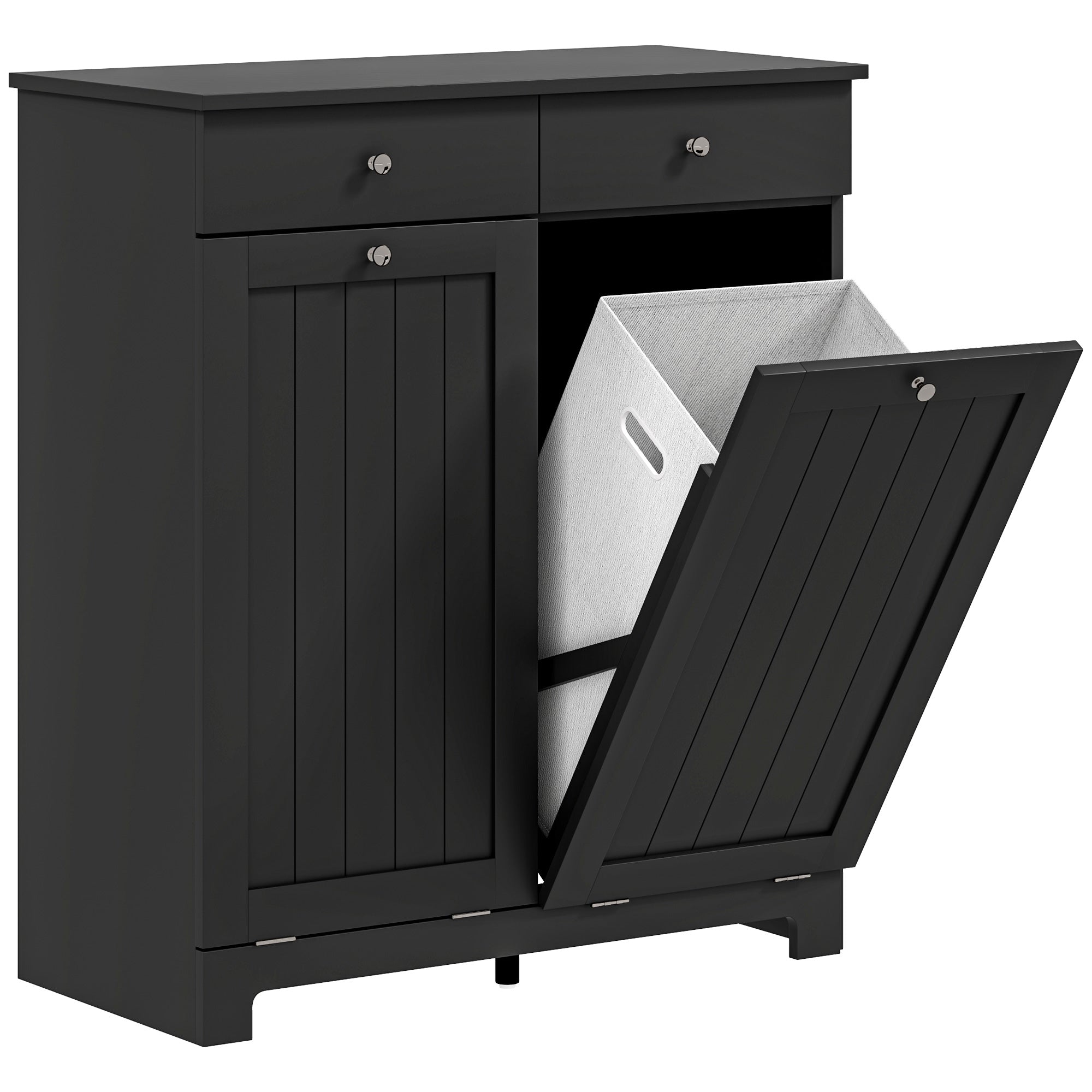 HOMCOM Laundry Cabinet, Tilt Out Double Laundry Hamper with 2 Removable Baskets and 2 Drawers, Bathroom Hamper Cabinet with 2 Beadboard Doors, Black