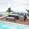 Outsunny 4 Pieces Patio Furniture Set, Outdoor Dinning Set Rattan Wicker Furniture With L shaped Long Sofa, Dining Table and  Bench for Backyard Garden Poolside Balcony- Grey