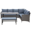 Outsunny 4 Pieces Patio Furniture Set, Outdoor Dinning Set Rattan Wicker Furniture With L shaped Long Sofa, Dining Table and  Bench for Backyard Garden Poolside Balcony- Grey