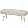 HOMCOM Woven Upholstered Bedroom Bench, 39" Modern Velvet End of Bed Bench with Gold Hairpin Legs for Entryway, Living Room, Cream White