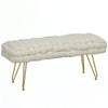 HOMCOM Woven Upholstered Bedroom Bench, 39" Modern Velvet End of Bed Bench with Gold Hairpin Legs for Entryway, Living Room, Cream White