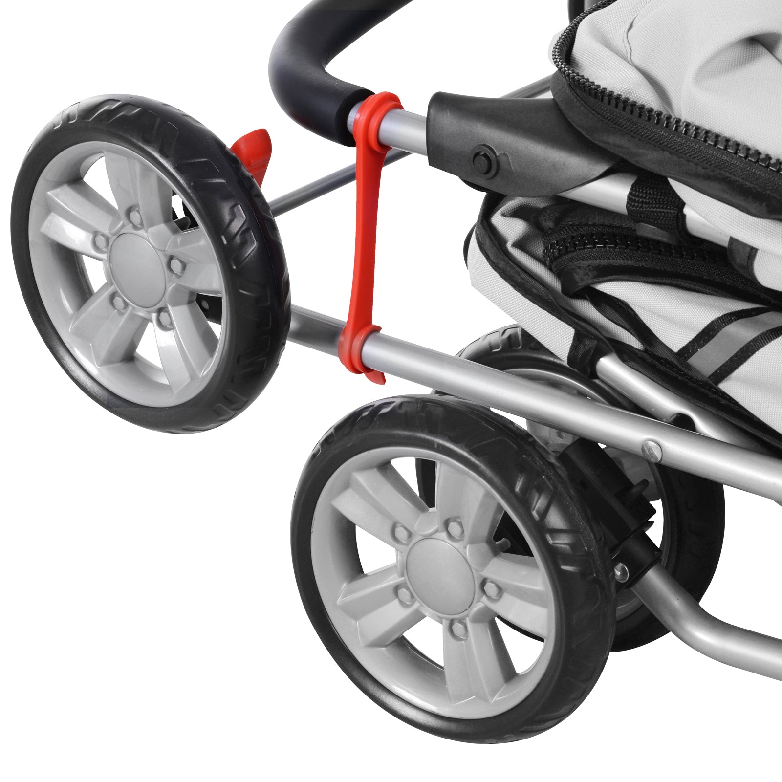 PawHut 4 Wheel Dog Pet Stroller Dog Cat Carrier Folding Sunshade Canopy with Brake, Grey