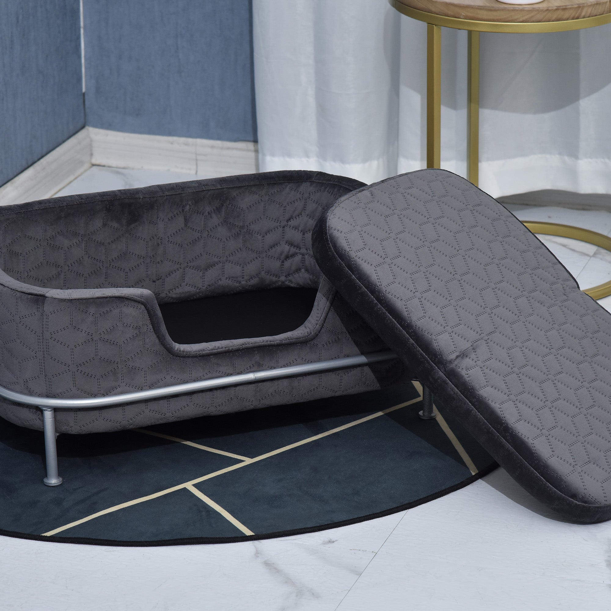 PawHut Dog Sofa with Soft Cushion, Pet Chair Couch Cat Bed Lounge with Washable Cover Metal Frame for Small Sized Dogs - Grey