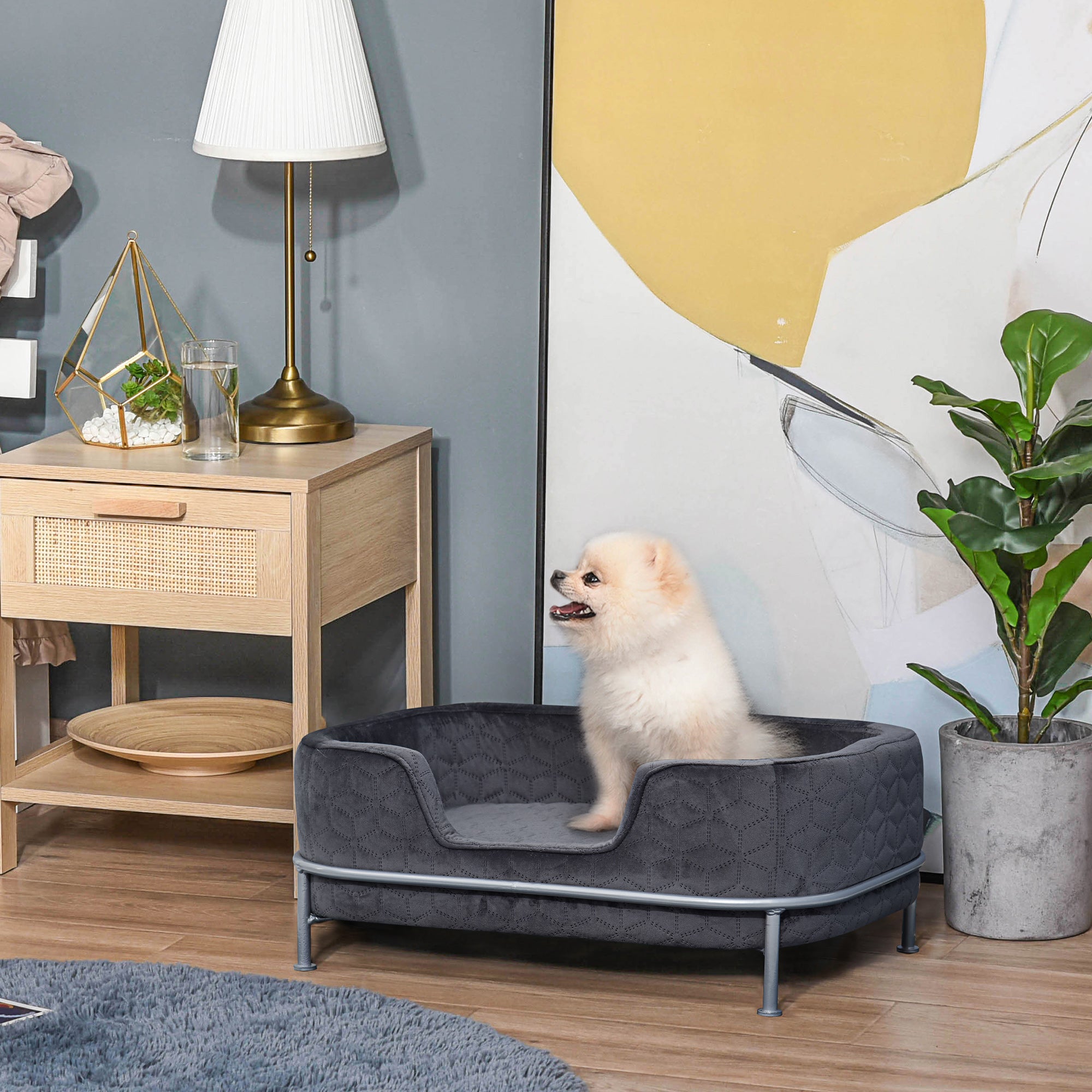 PawHut Dog Sofa with Soft Cushion, Pet Chair Couch Cat Bed Lounge with Washable Cover Metal Frame for Small Sized Dogs - Grey